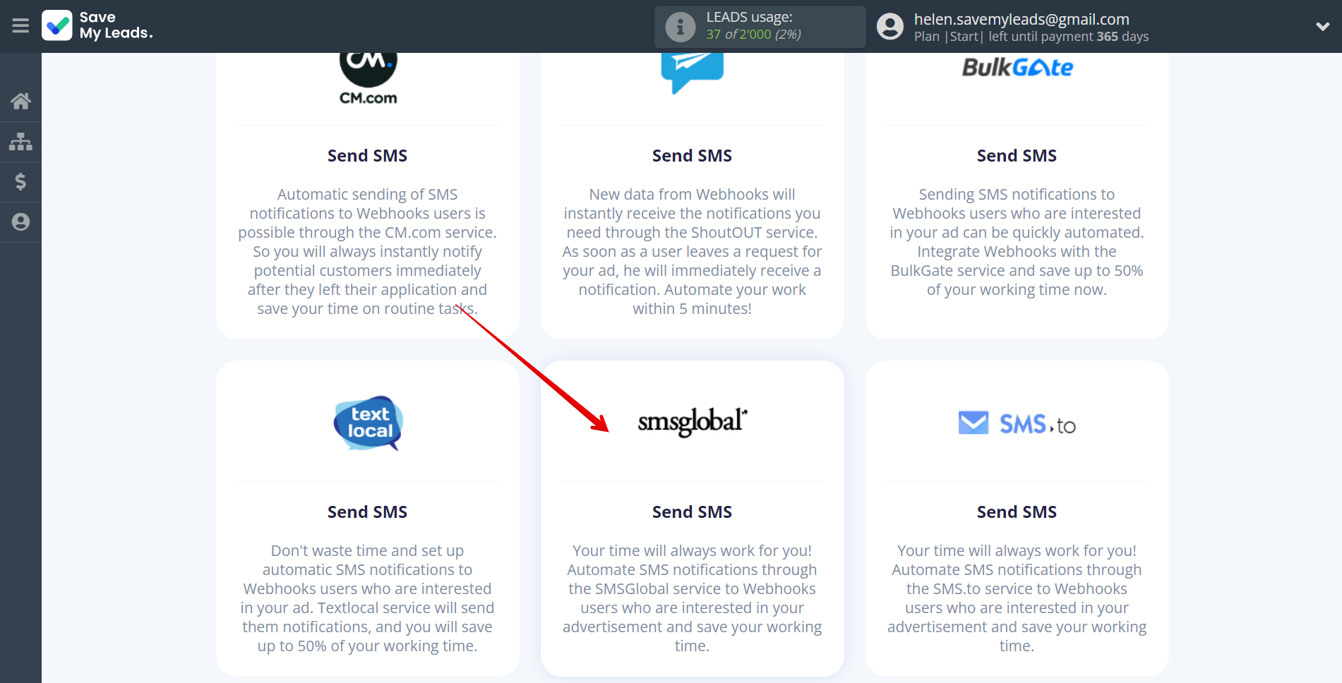 How to Connect Webhooks with SMSGlobal | Data Destination system selection How to Connect Webhooks with SMSGlobal | Data Destination system selection
