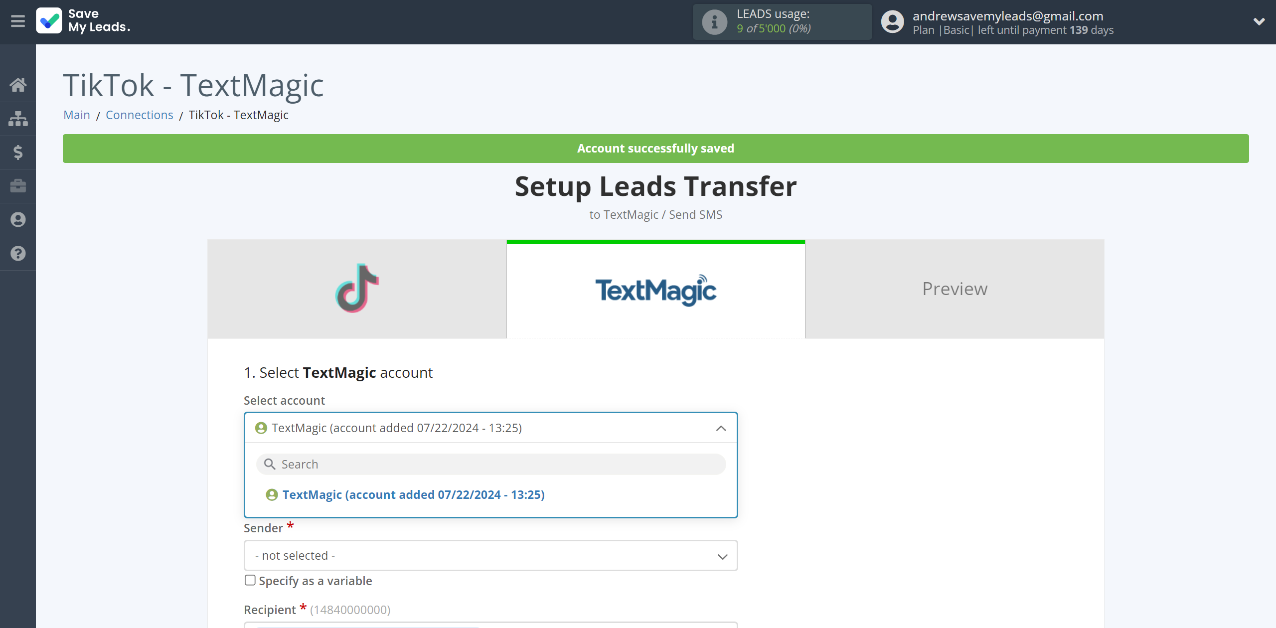 How to Connect TikTok with TextMagic | Data Destination account selection How to Connect TikTok with TextMagic | Data Destination account selection