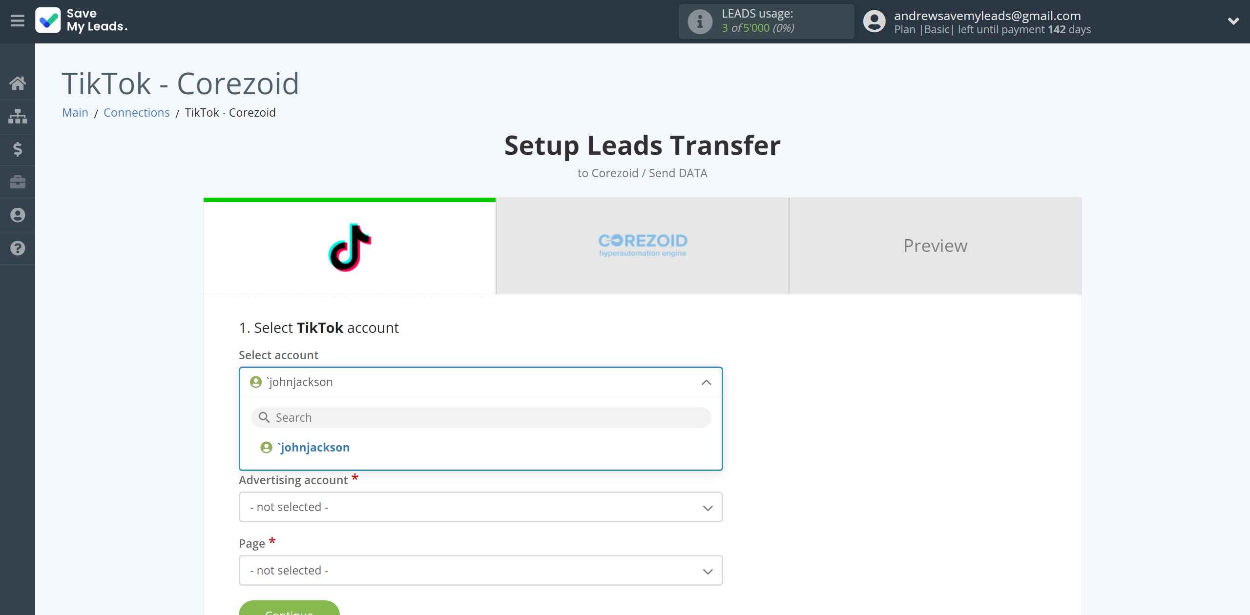 How to Connect TikTok with Corezoid | Data Source account selection How to Connect TikTok with Corezoid | Data Source account selection