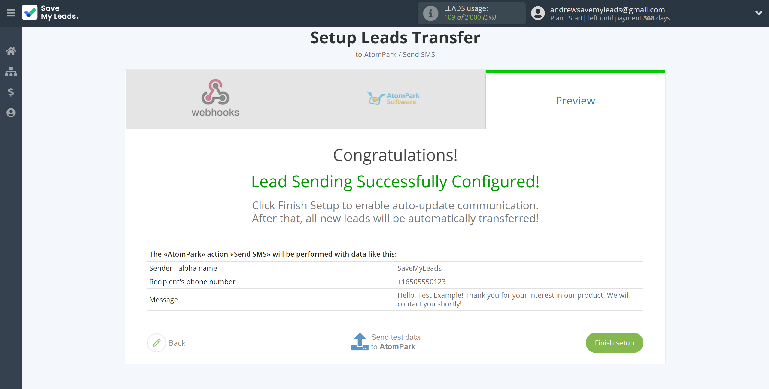 How to Connect Webhooks with AtomPark | Test data How to Connect Webhooks with AtomPark | Test data