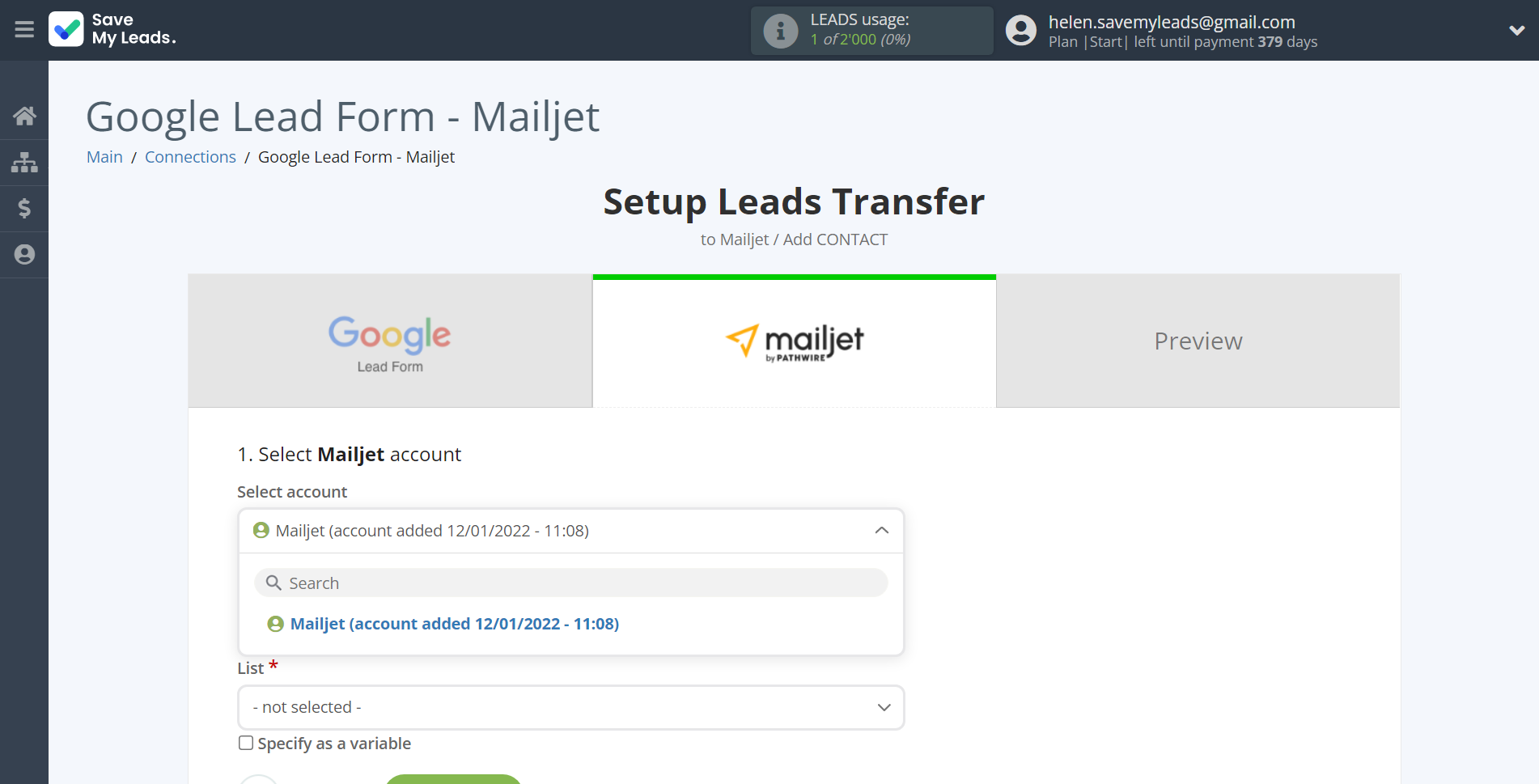How to Connect Google Lead Form with Mailjet | Data Destination account selection How to Connect Google Lead Form with Mailjet | Data Destination account selection