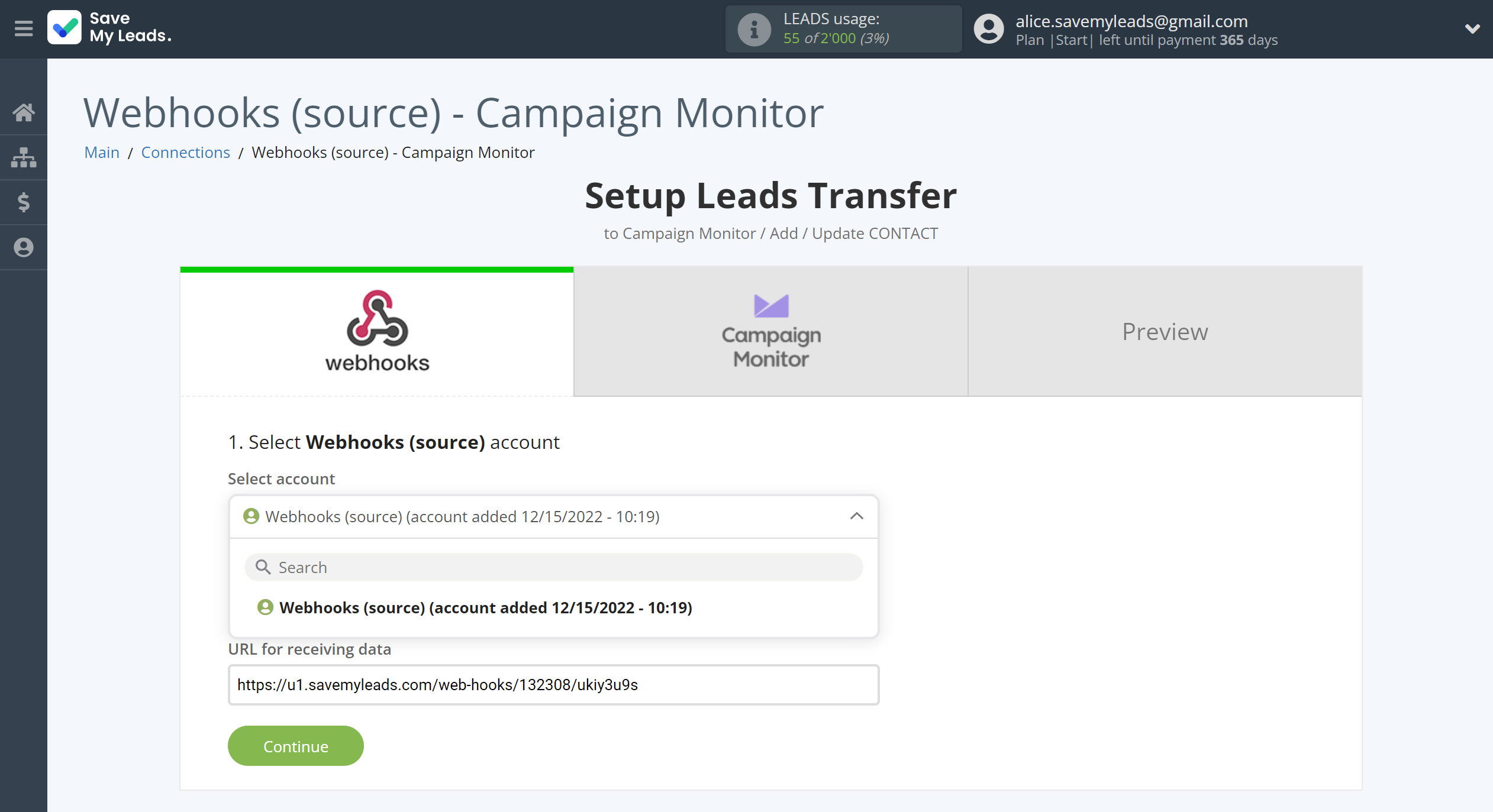 How to Connect Webhooks with Campaign Monitor | Data Source account selection How to Connect Webhooks with Campaign Monitor | Data Source account selection