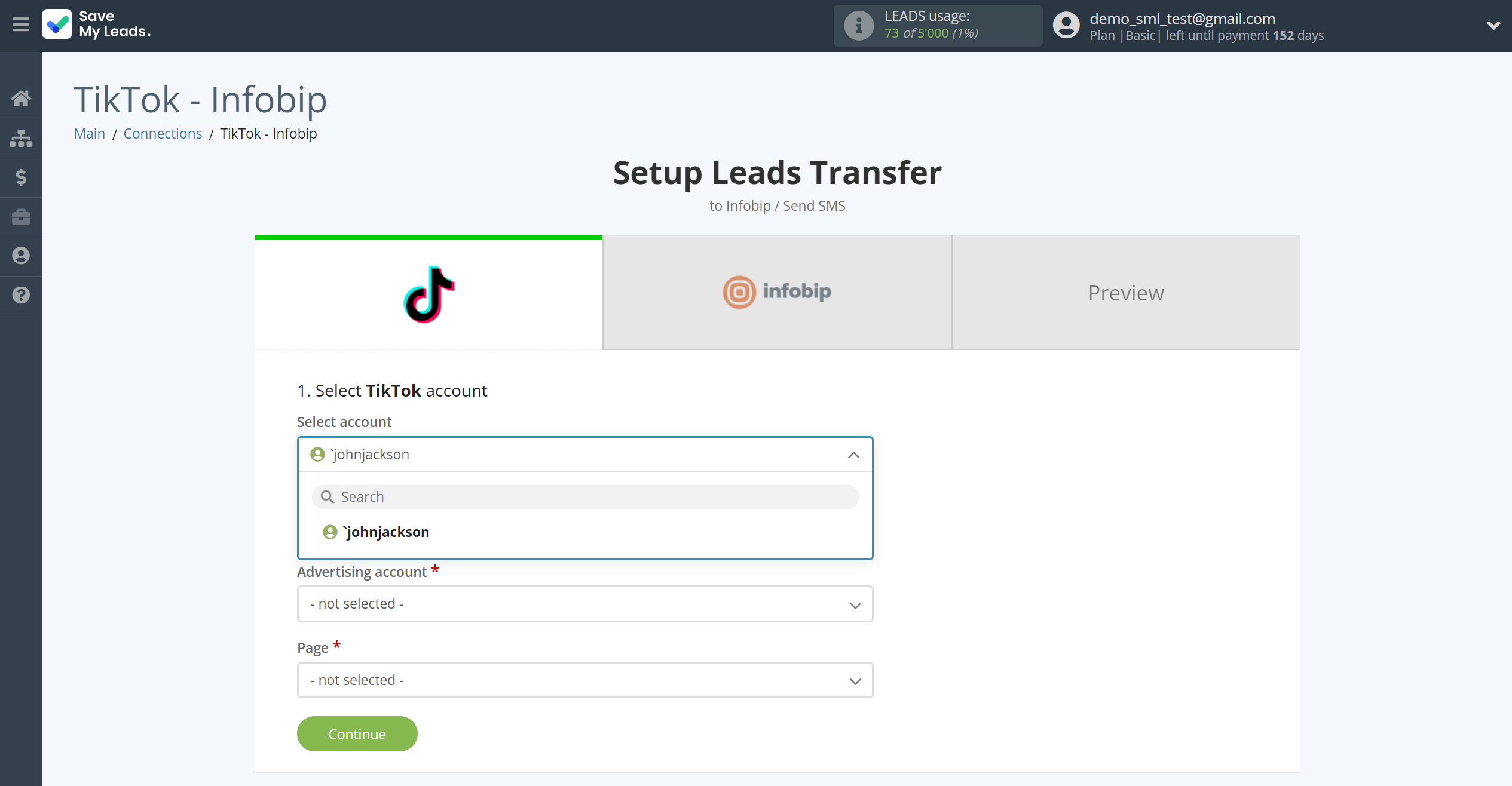 How to Connect TikTok with Infobip | Data Source account selection How to Connect TikTok with Infobip | Data Source account selection