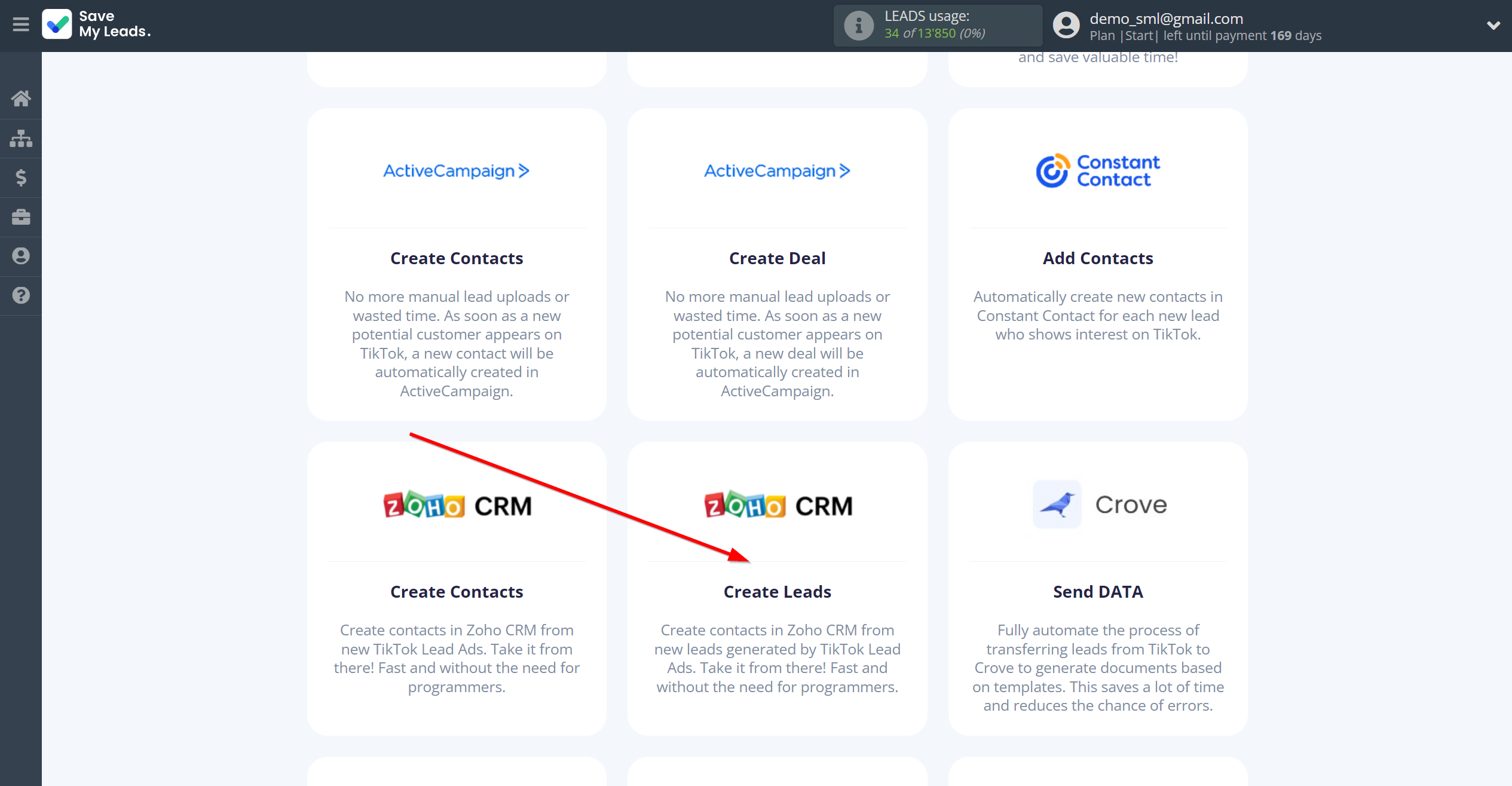 How to Connect TikTok with Zoho CRM Create Leads | Data Destination system selection How to Connect TikTok with Zoho CRM Create Leads | Data Destination system selection