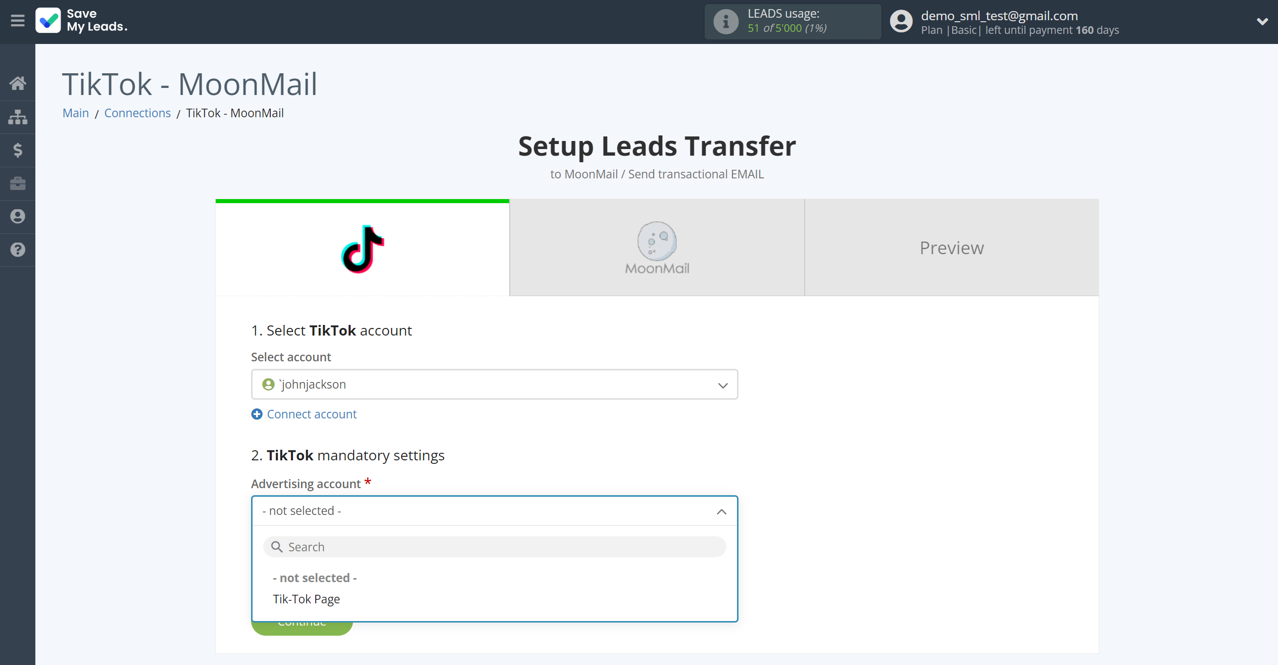 How to Connect TikTok with MoonMail | Data Source account connection How to Connect TikTok with MoonMail | Data Source account connection