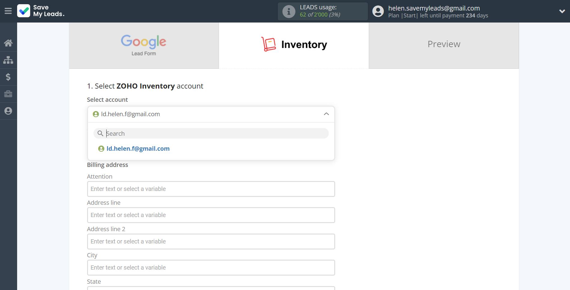 How to Connect Google Lead Form with Zoho Inventory Create Contacts | Data Destination account selection How to Connect Google Lead Form with Zoho Inventory Create Contacts | Data Destination account selection
