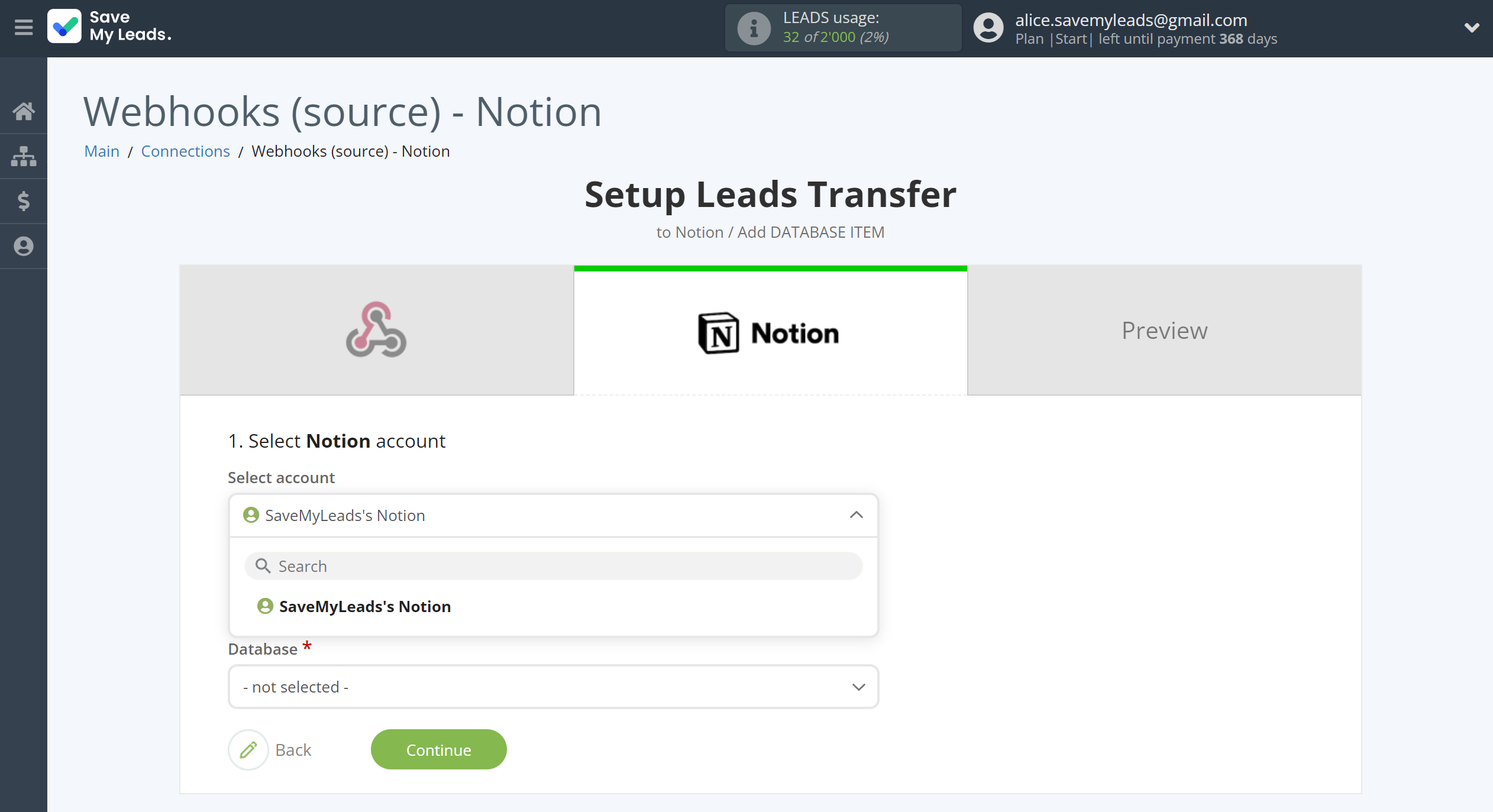 How to Connect Webhooks with Notion | Data Destination account selection How to Connect Webhooks with Notion | Data Destination account selection