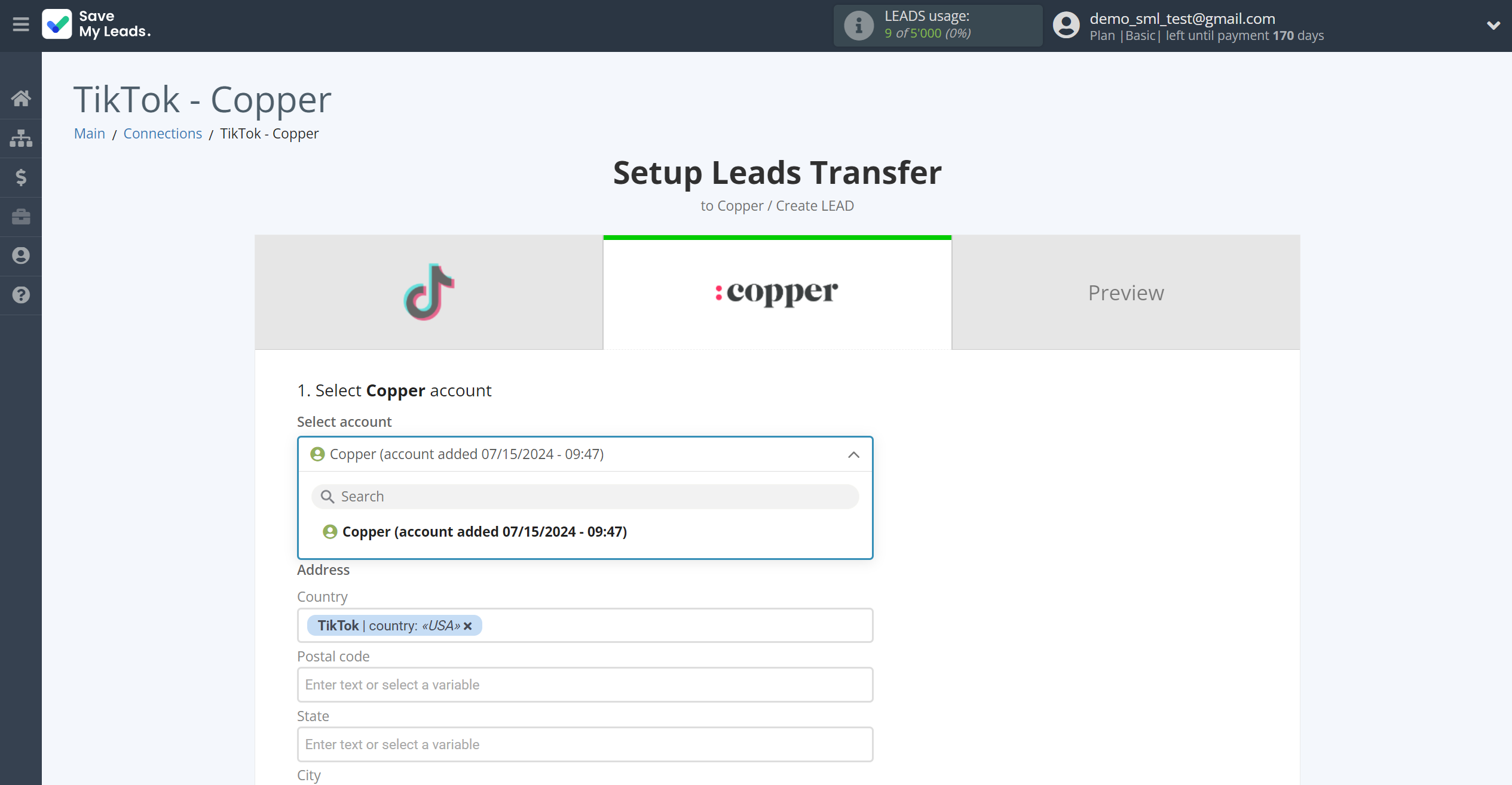 How to Connect TikTok with Copper Create Lead | Data Destination account selection How to Connect TikTok with Copper Create Lead | Data Destination account selection
