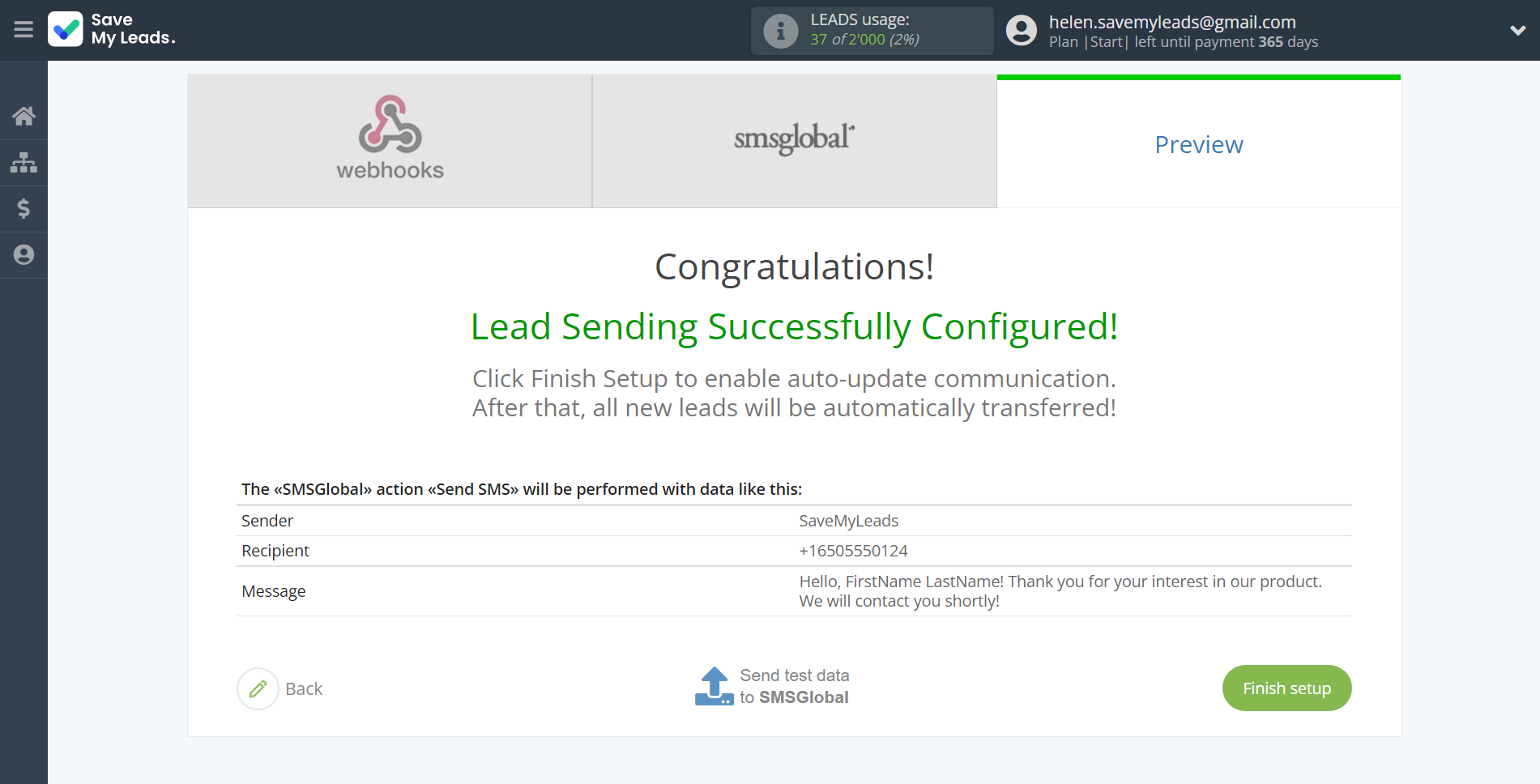 How to Connect Webhooks with SMSGlobal | Test data How to Connect Webhooks with SMSGlobal | Test data