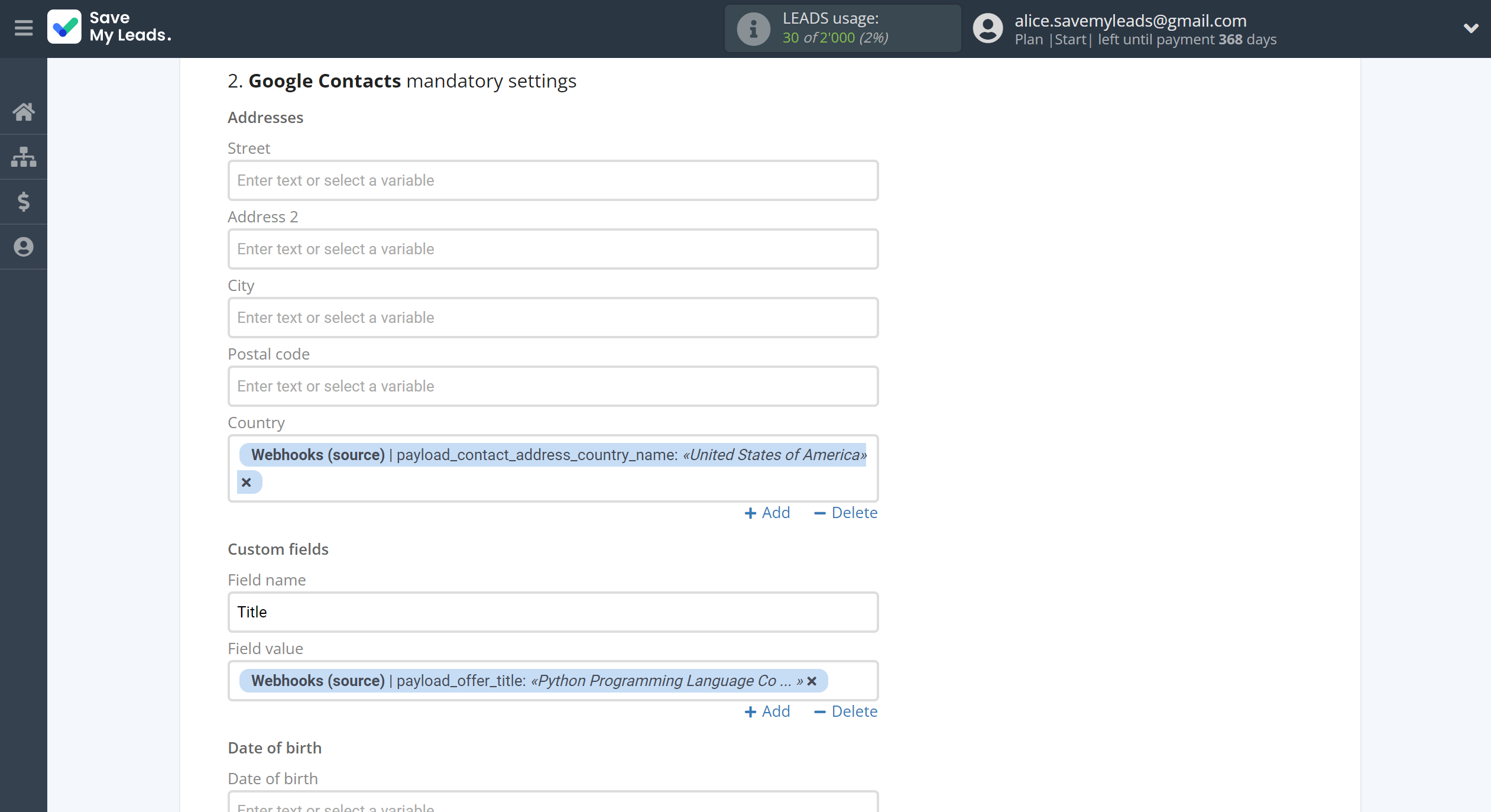 How to Connect Webhooks with Google Contacts | Assigning fields How to Connect Webhooks with Google Contacts | Assigning fields