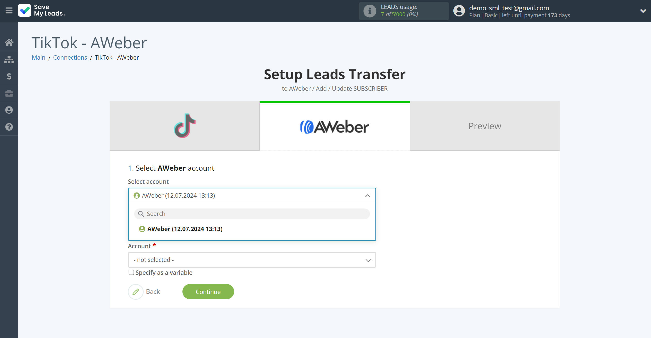 How to Connect TikTok with AWeber | Data Destination account selection How to Connect TikTok with AWeber | Data Destination account selection