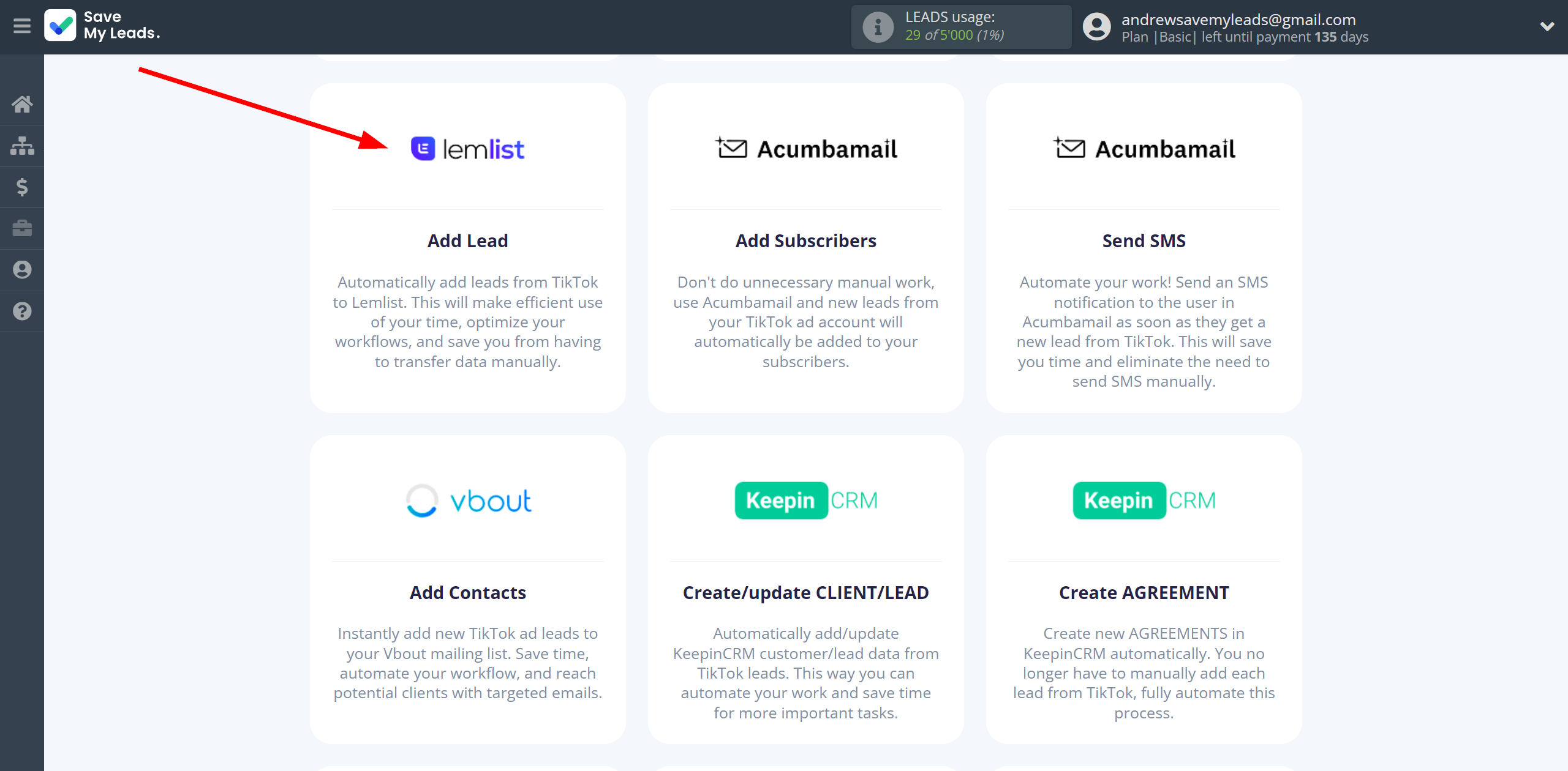 How to Connect TikTok with Lemlist | Data Destination system selection How to Connect TikTok with Lemlist | Data Destination system selection