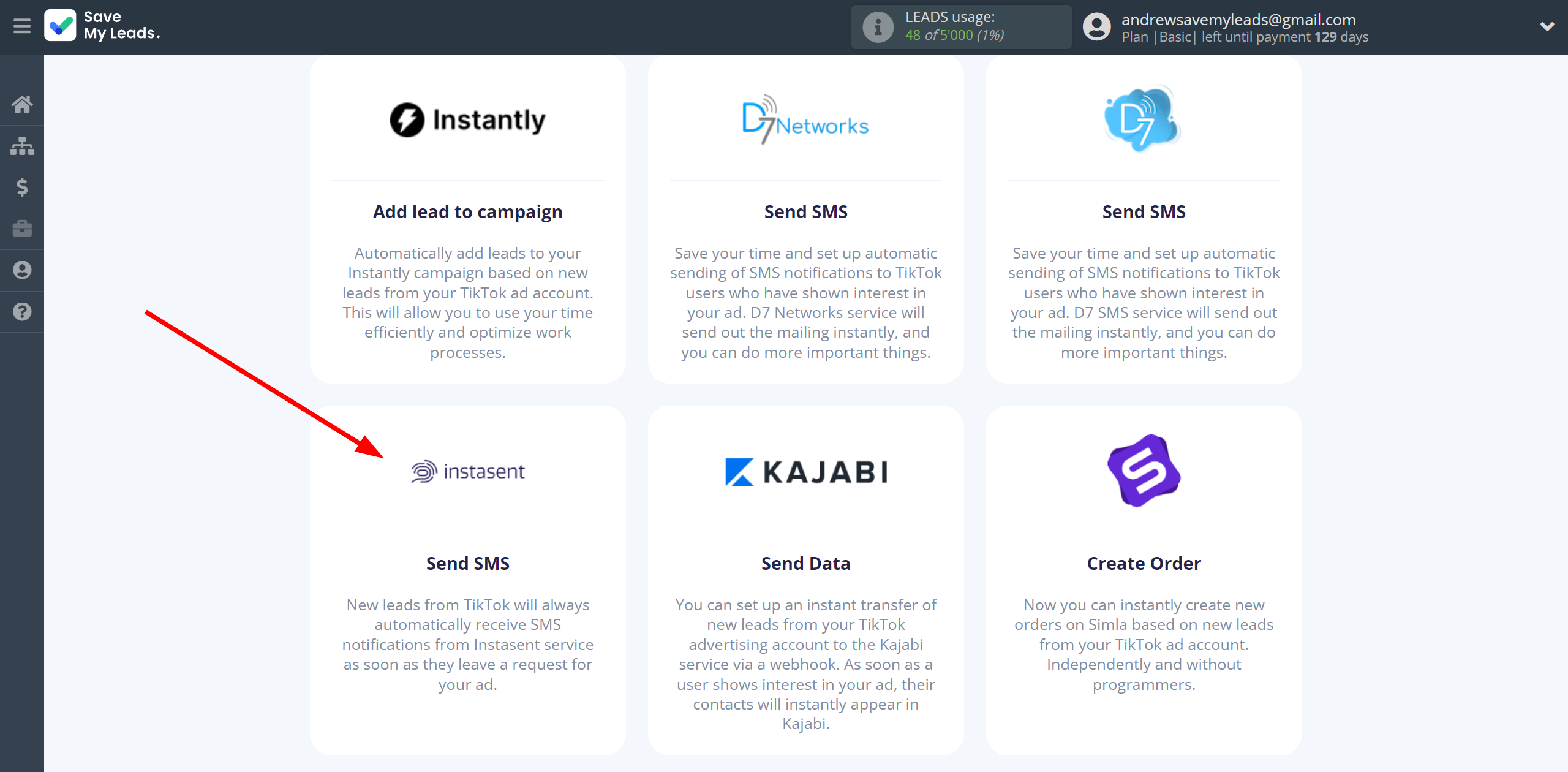 How to Connect TikTok with Instasent | Data Destination system selection How to Connect TikTok with Instasent | Data Destination system selection