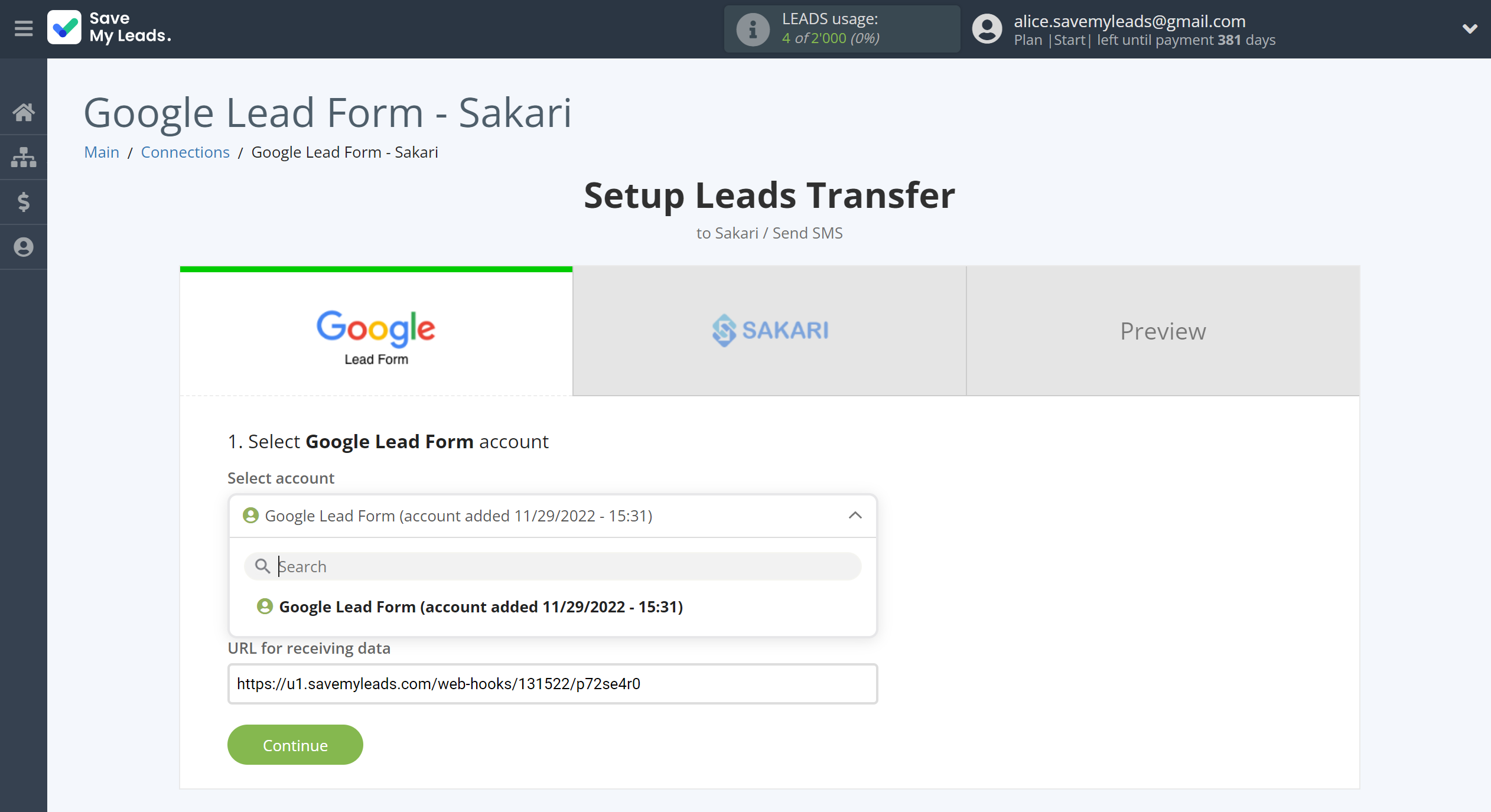 How to Connect Google Lead Form with Sakari | Data Source account selection How to Connect Google Lead Form with Sakari | Data Source account selection
