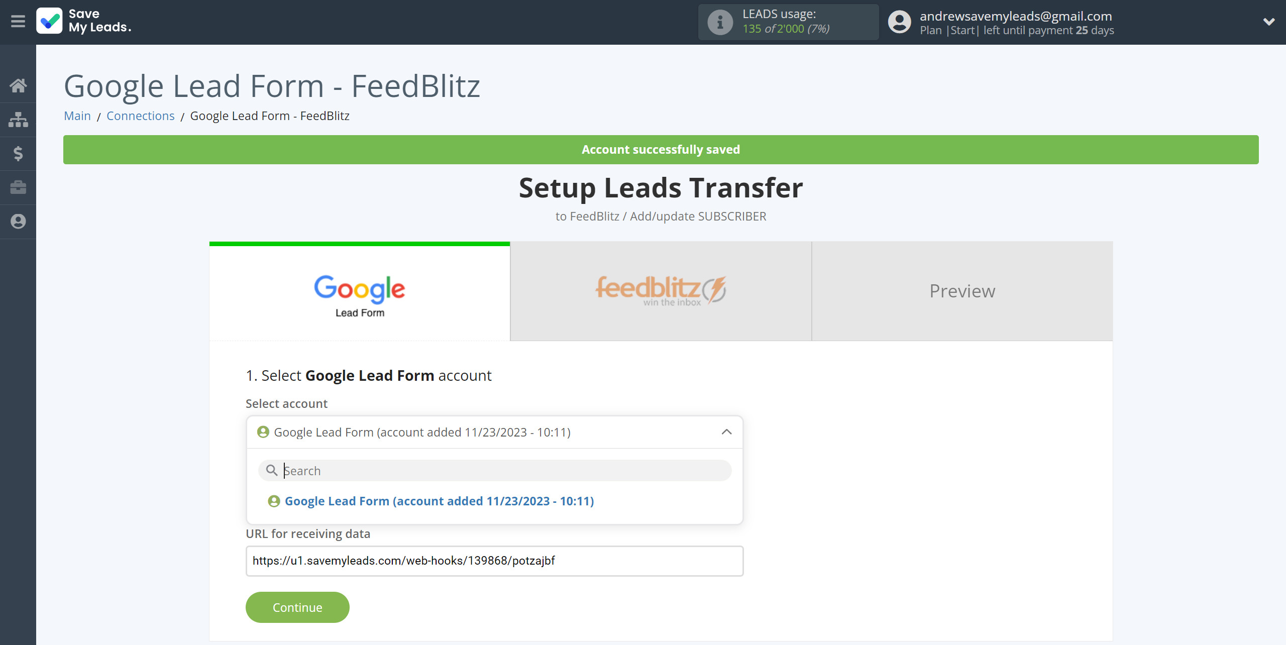 How to Connect Google Lead Form with FeedBlitz | Data Source account selection How to Connect Google Lead Form with FeedBlitz | Data Source account selection