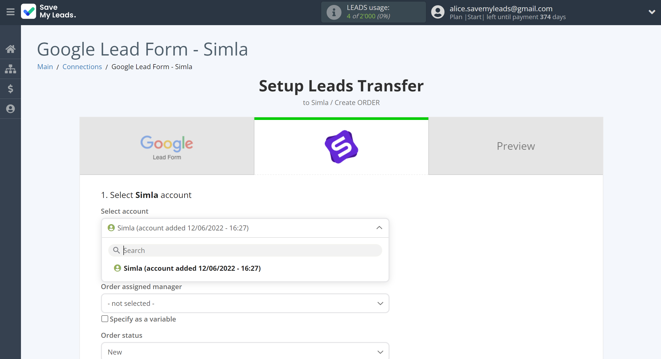 How to Connect Google Lead Form with Simla Create Order | Data Destination account selection How to Connect Google Lead Form with Simla Create Order | Data Destination account selection