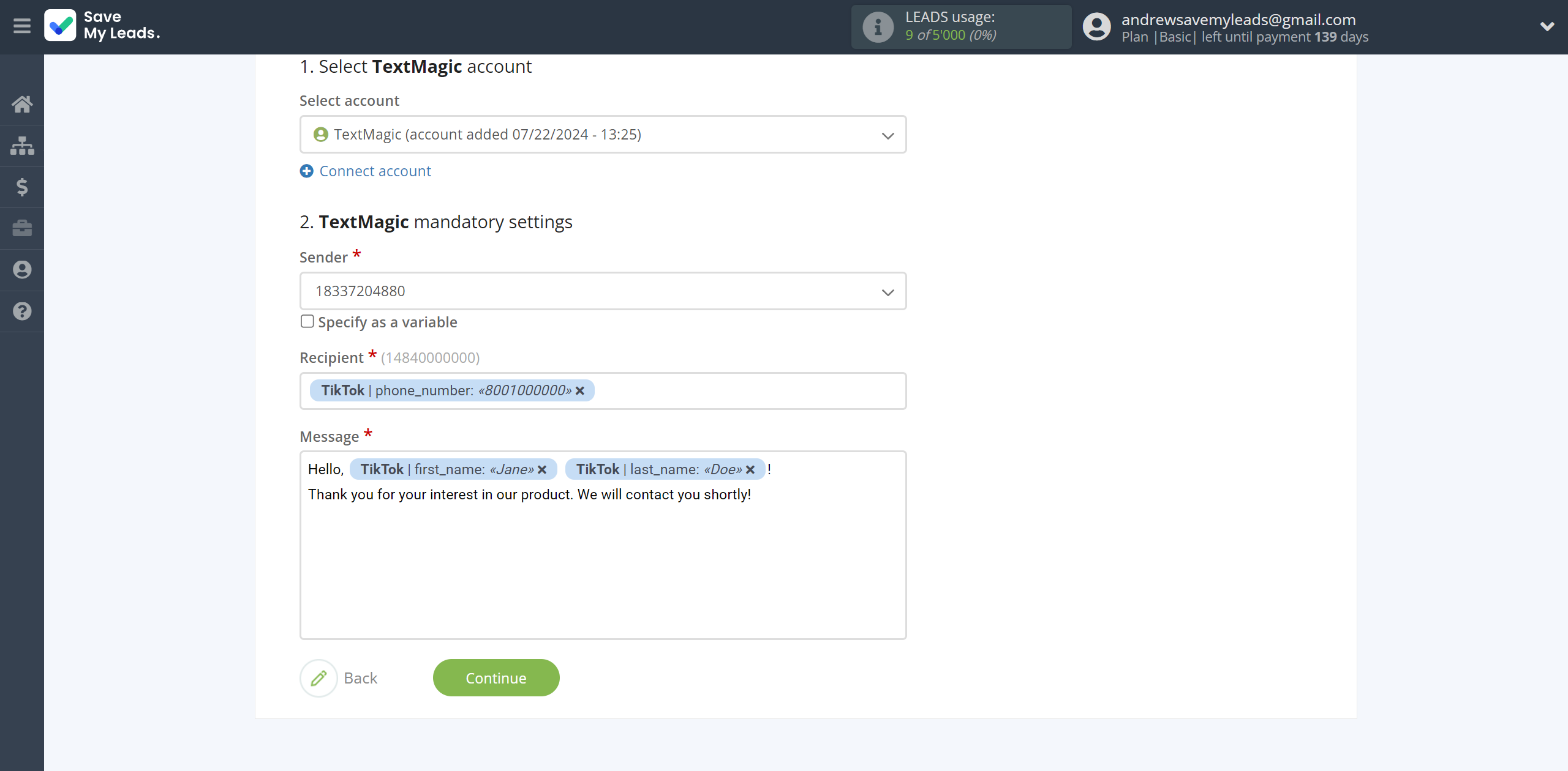 How to Connect TikTok with TextMagic | Assigning fields How to Connect TikTok with TextMagic | Assigning fields