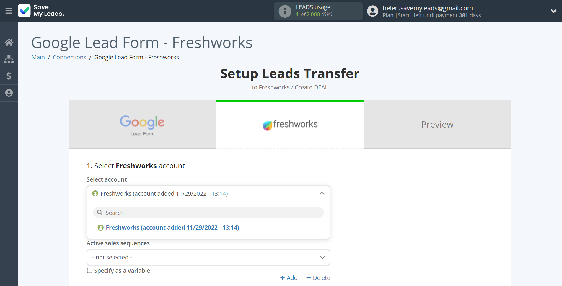 How to Connect Google Lead Form with Freshworks Create Deal | Data Destination account selection How to Connect Google Lead Form with Freshworks Create Deal | Data Destination account selection