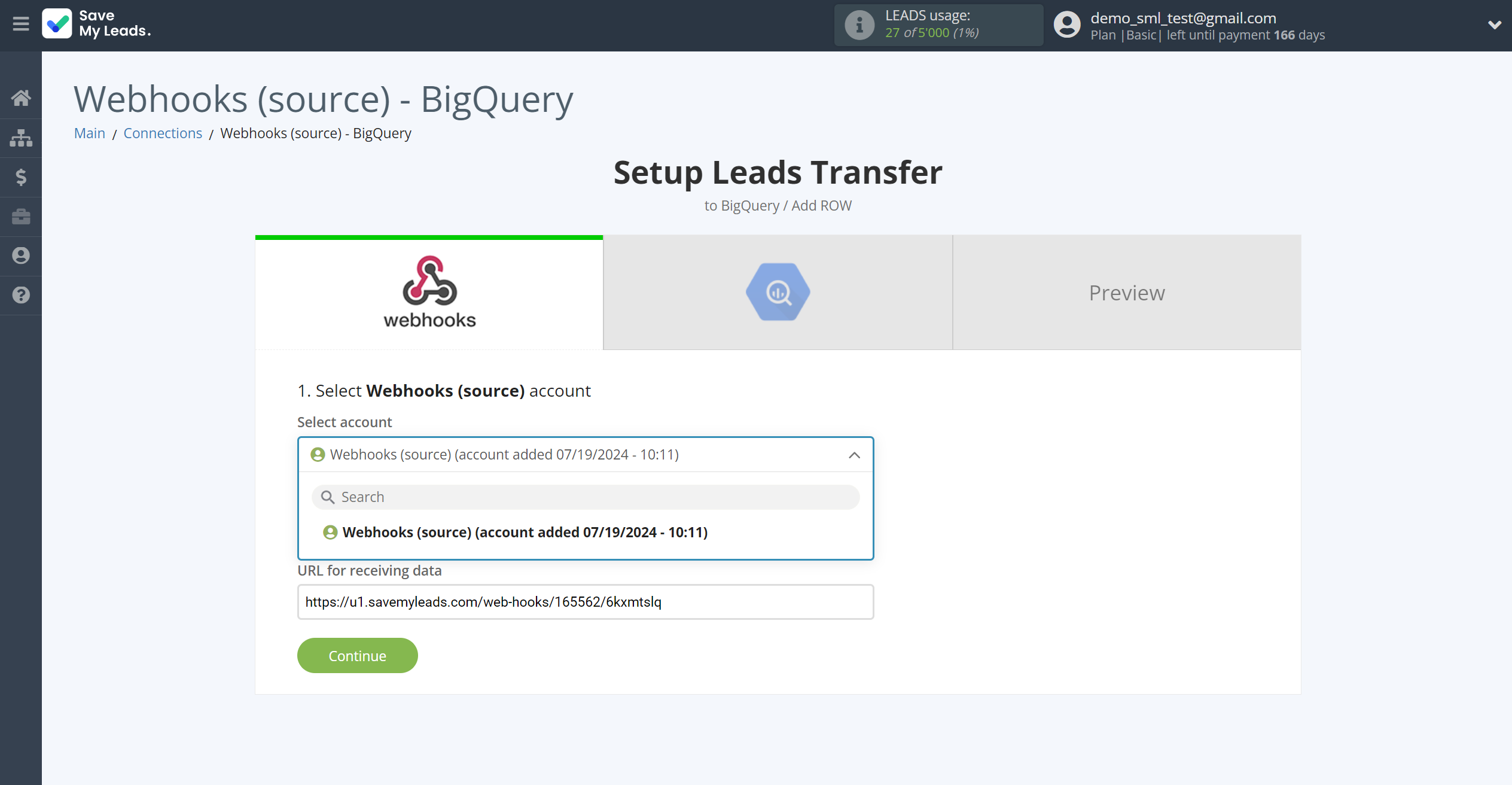How to Connect Webhooks with BigQuery | Data Source account selection How to Connect Webhooks with BigQuery | Data Source account selection