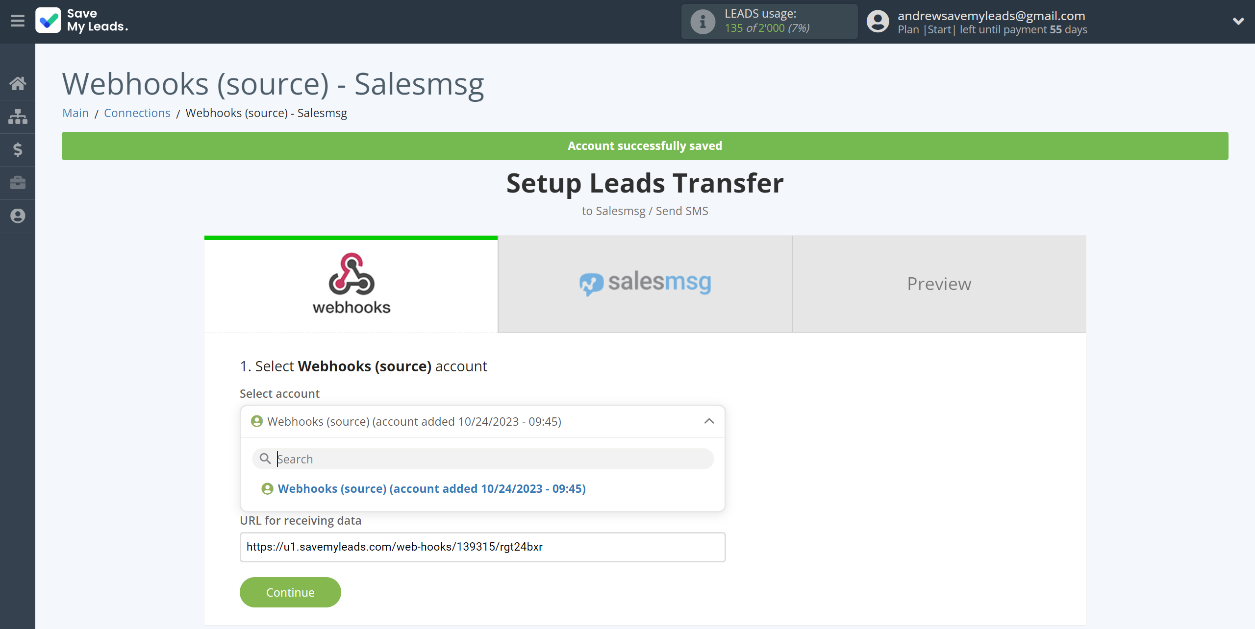 How to Connect Webhooks with Salesmsg | Data Source account selection How to Connect Webhooks with Salesmsg | Data Source account selection