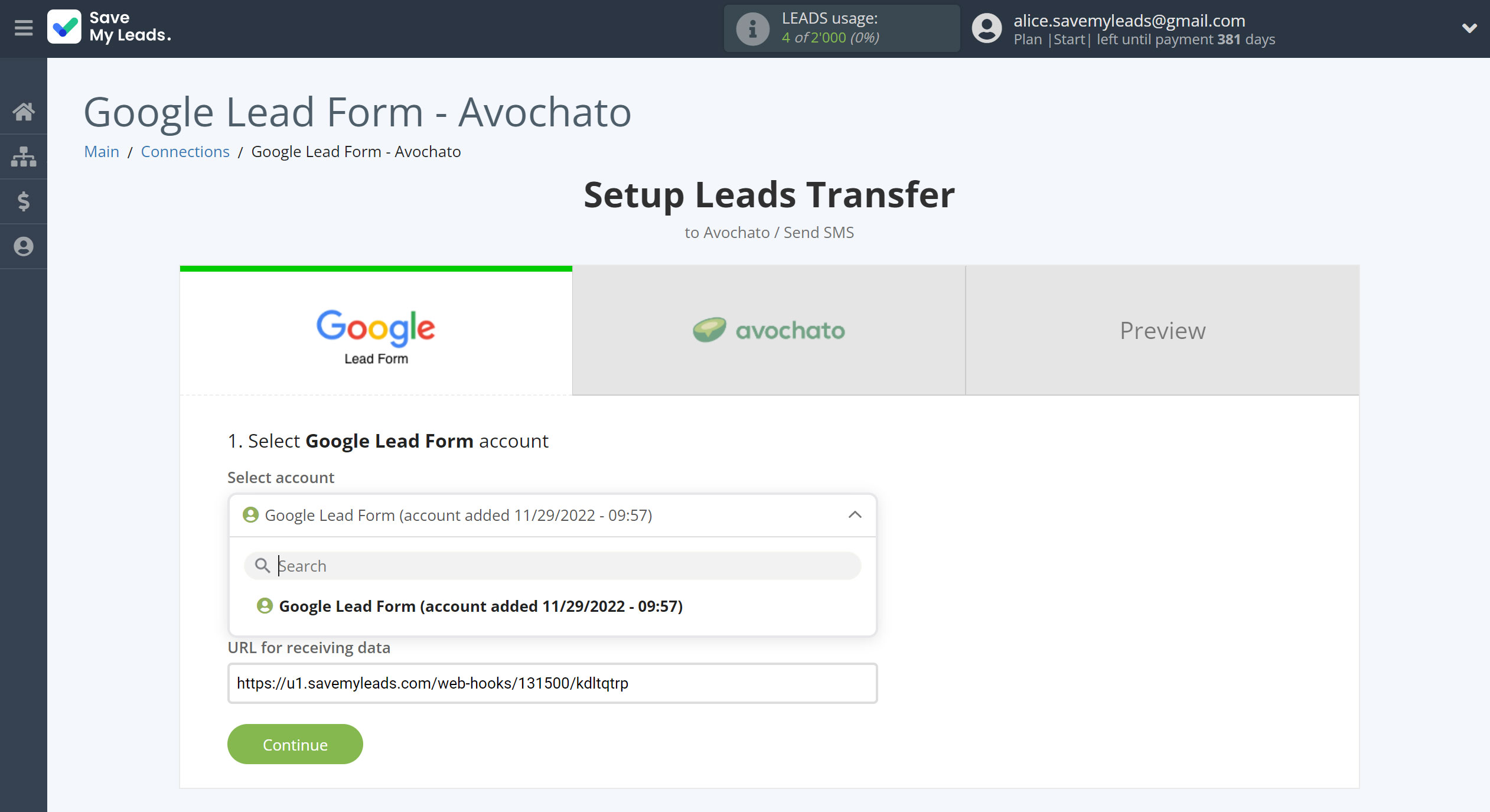 How to Connect Google Lead Form with Avochato | Data Source account selection How to Connect Google Lead Form with Avochato | Data Source account selection