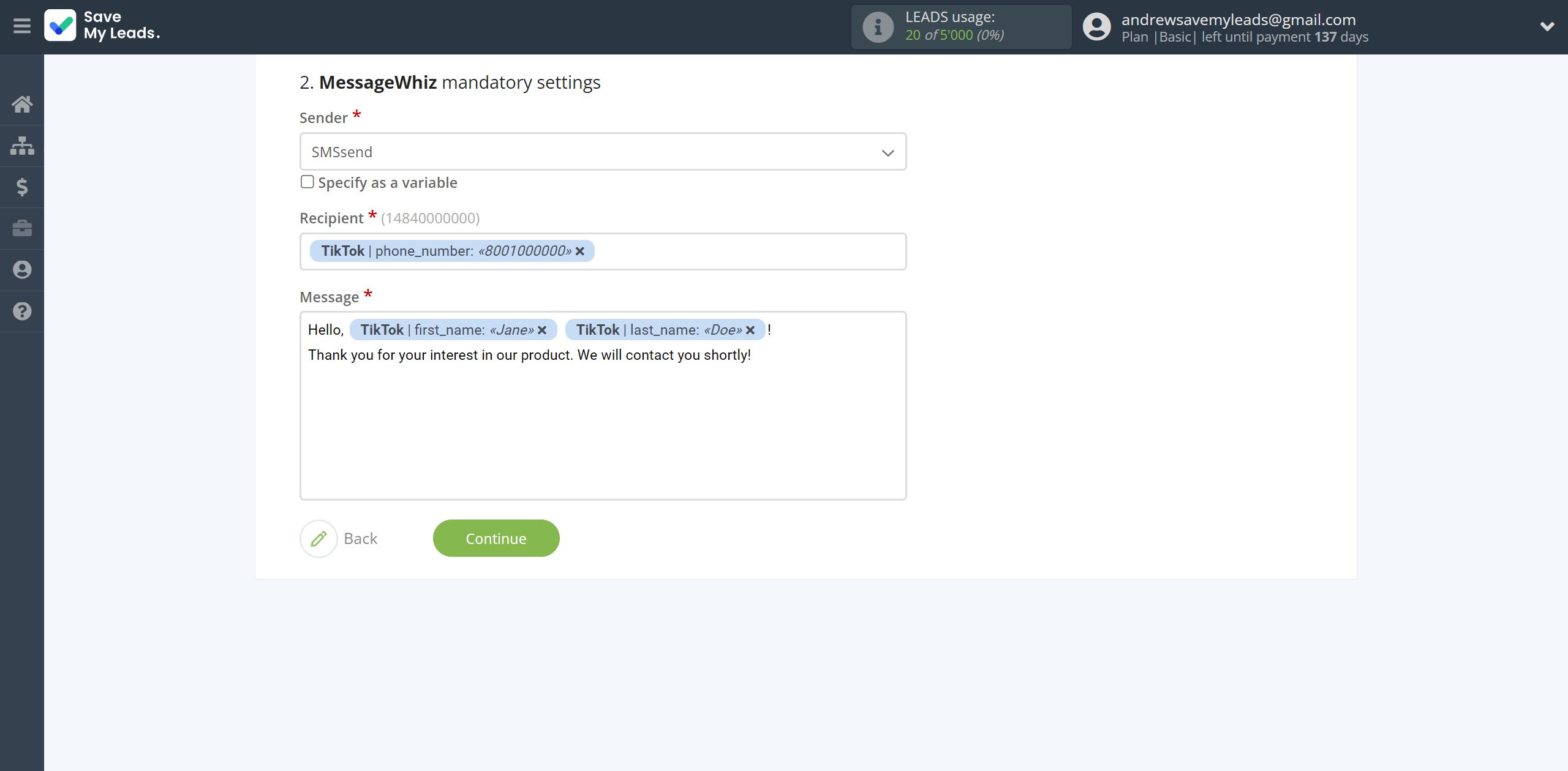 How to Connect TikTok with MessageWhiz | Assigning fields How to Connect TikTok with MessageWhiz | Assigning fields