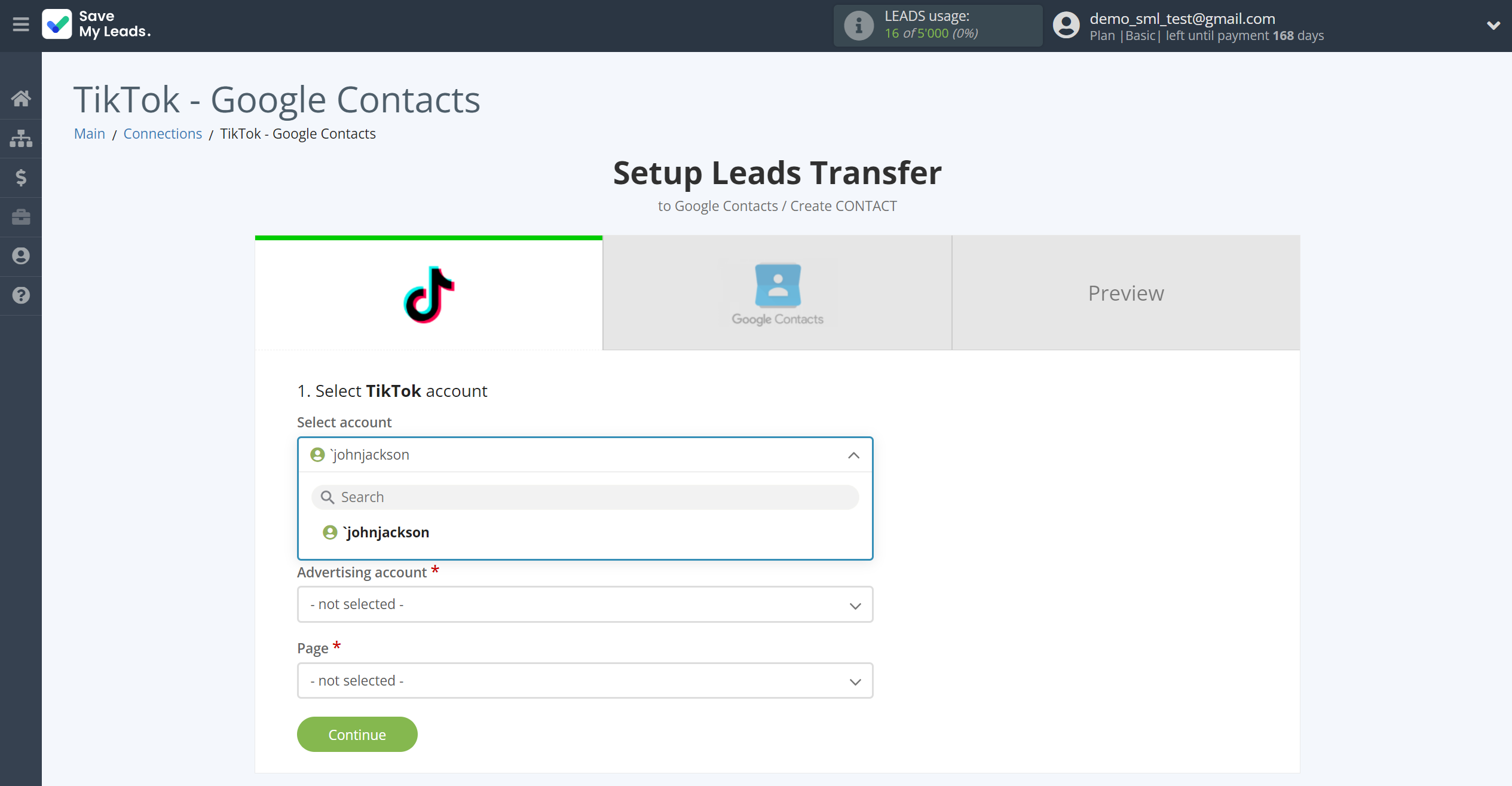 How to Connect TikTok with Google Contacts | Data Source account selection How to Connect TikTok with Google Contacts | Data Source account selection
