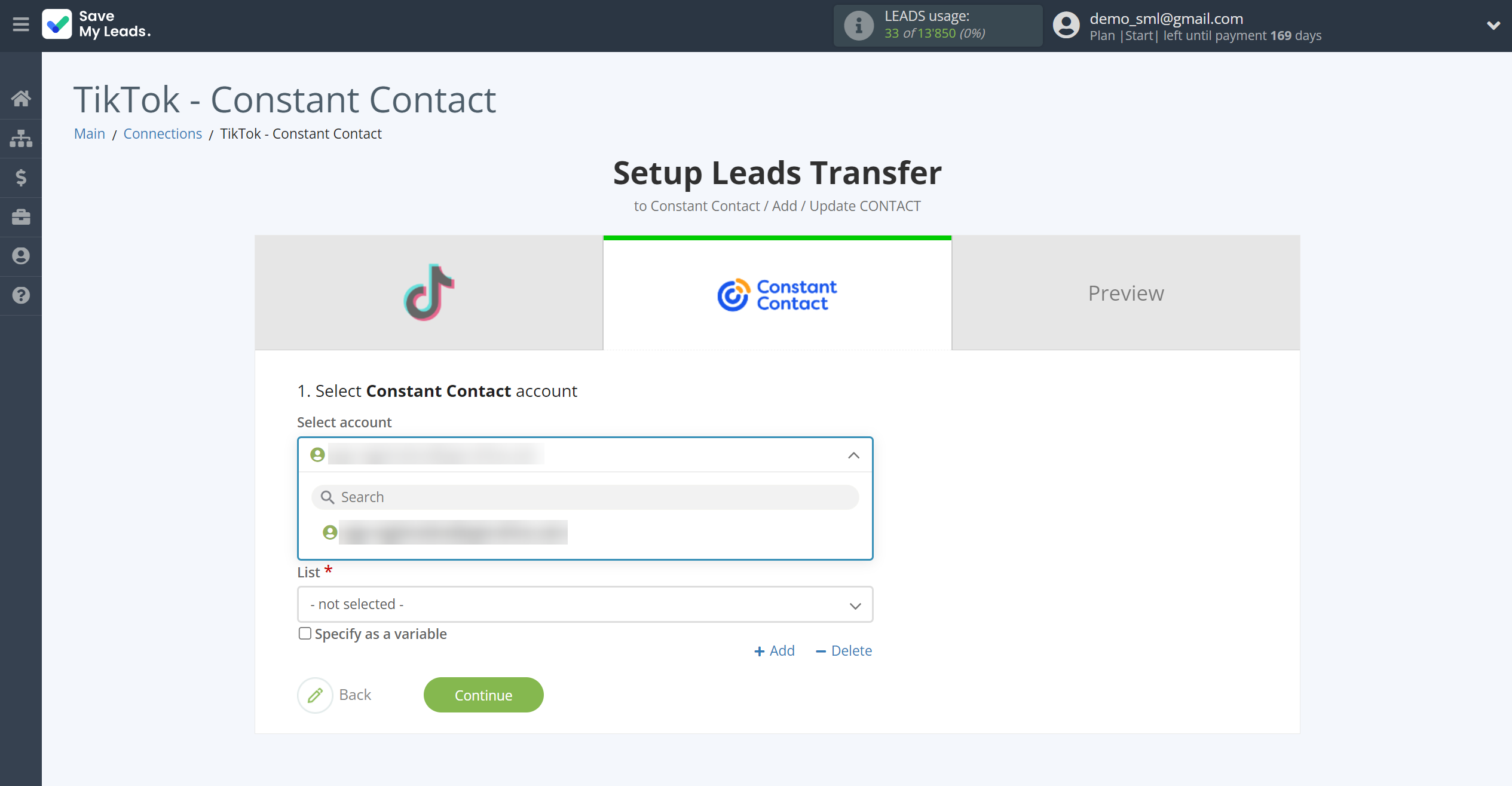 How to Connect TikTok with Constant Contact | Data Destination account selection How to Connect TikTok with Constant Contact | Data Destination account selection