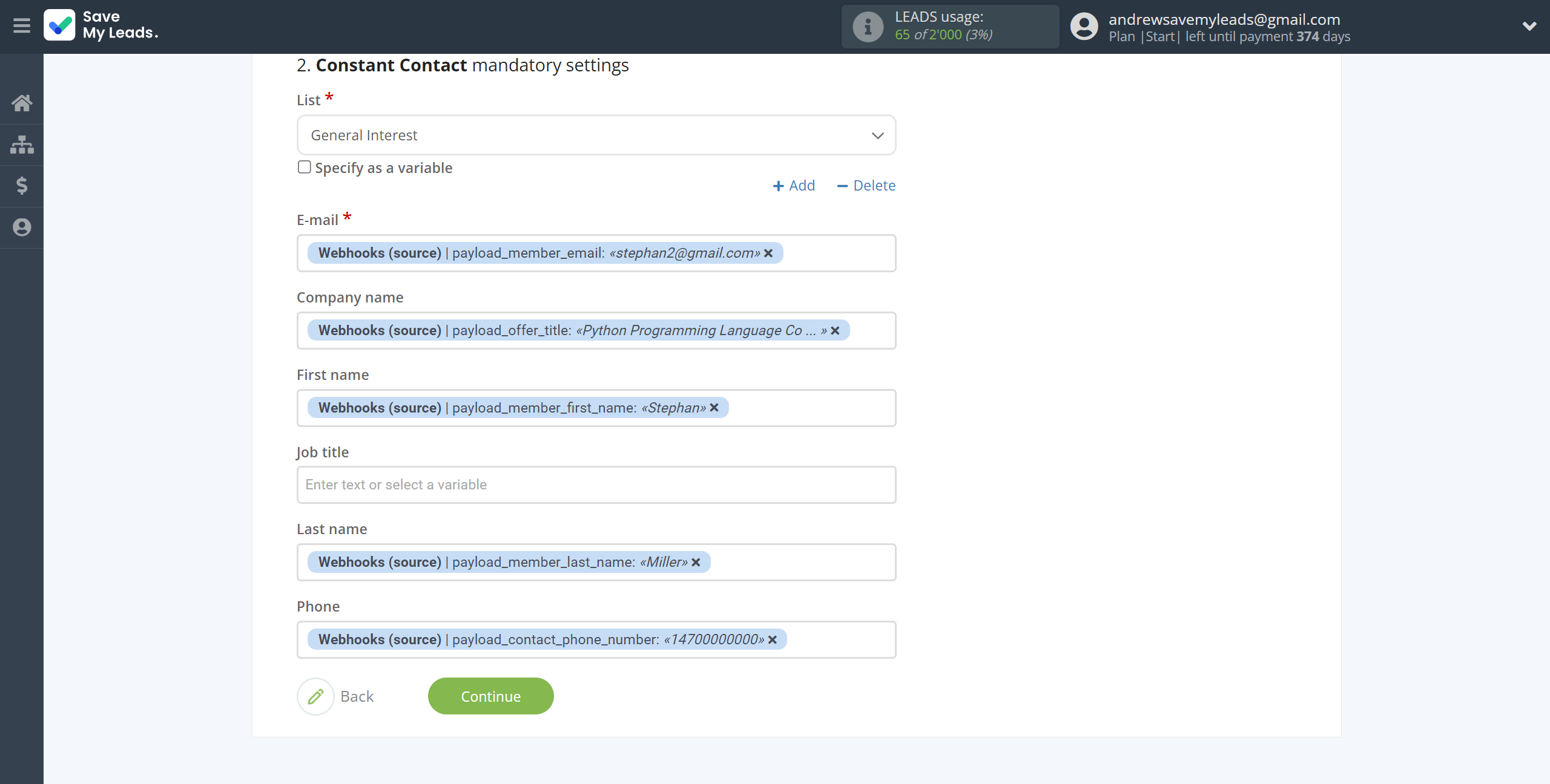 How to Connect Webhooks with Constant Contact | Assigning fields How to Connect Webhooks with Constant Contact | Assigning fields