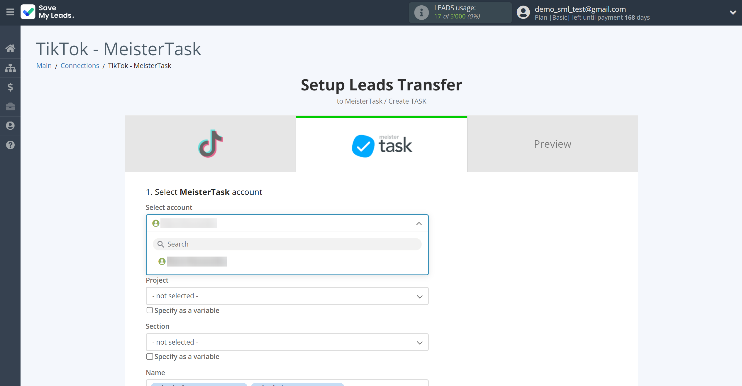How to Connect TikTok with MeisterTask | Data Destination account selection How to Connect TikTok with MeisterTask | Data Destination account selection