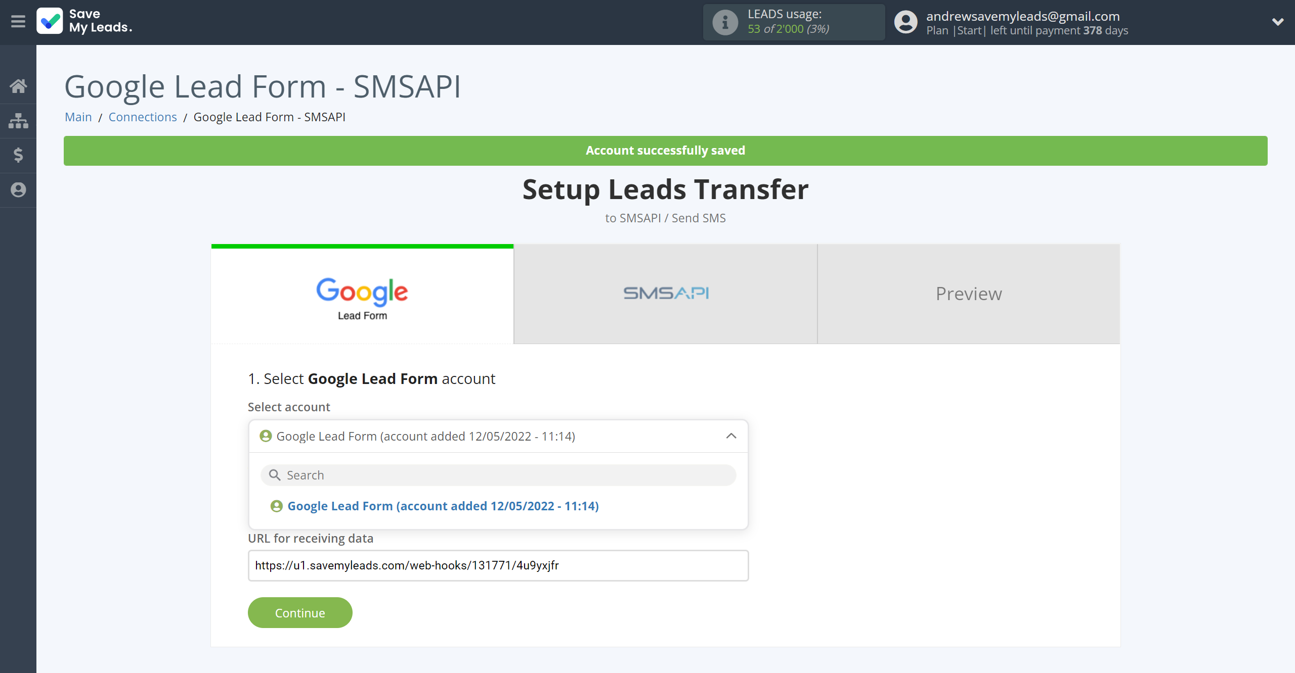 How to Connect Google Lead Form with SMSAPI | Data Source account selection How to Connect Google Lead Form with SMSAPI | Data Source account selection