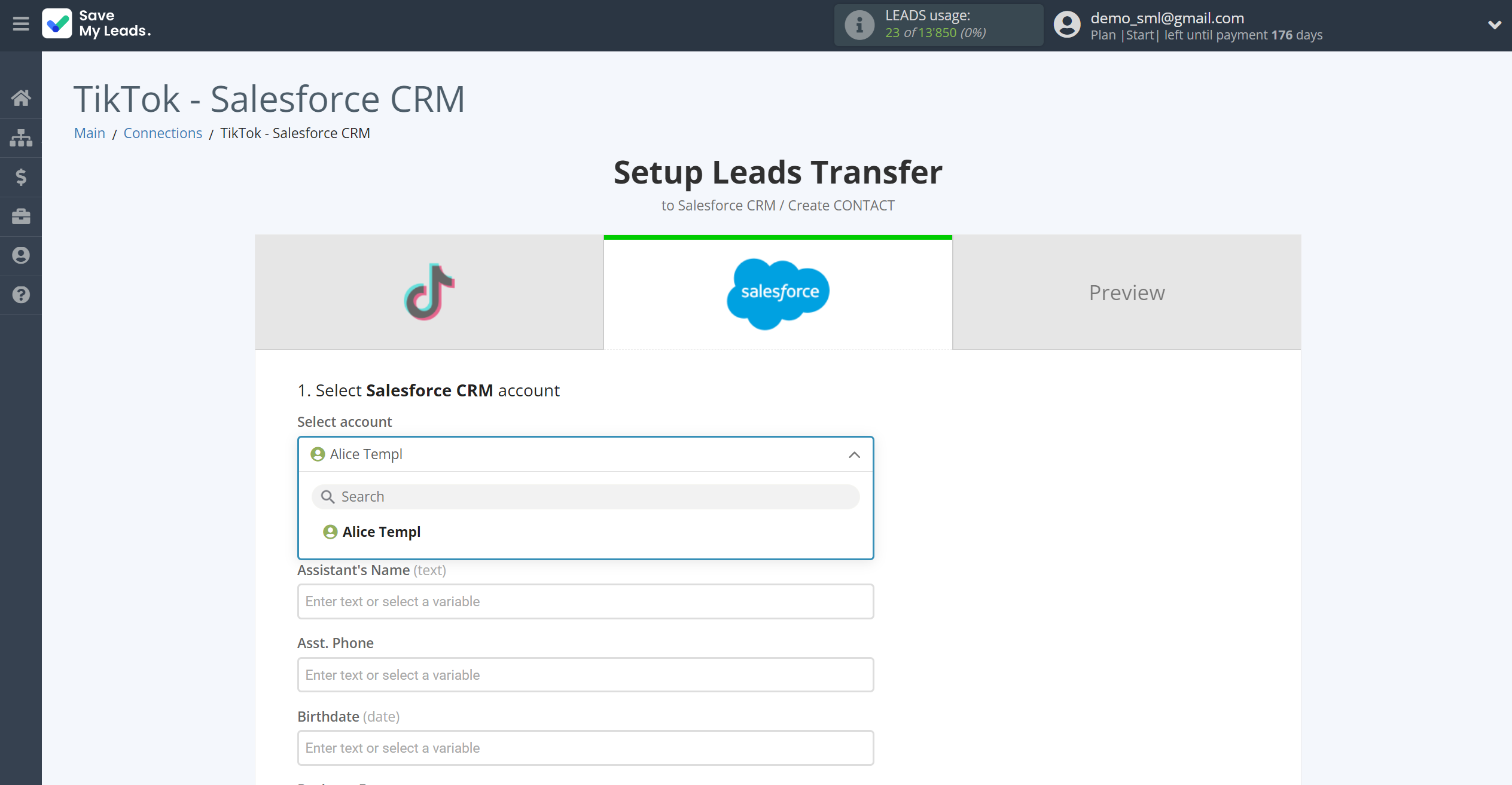 How to Connect TikTok with Salesforce CRM Create Contacts | Data Destination account selection How to Connect TikTok with Salesforce CRM Create Contacts | Data Destination account selection