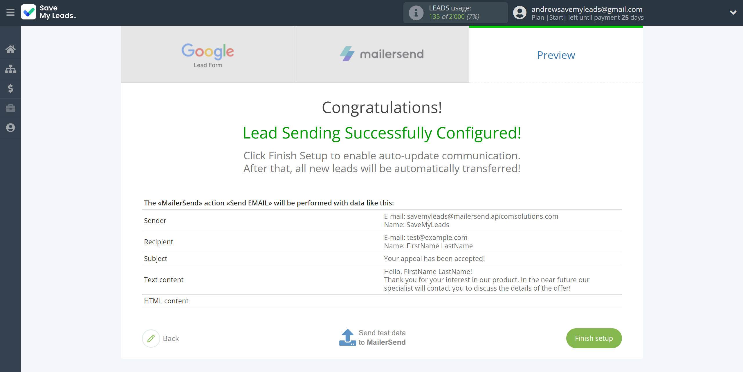 How to Connect Google Lead Form with MailerSend Send Email | Test data How to Connect Google Lead Form with MailerSend Send Email | Test data