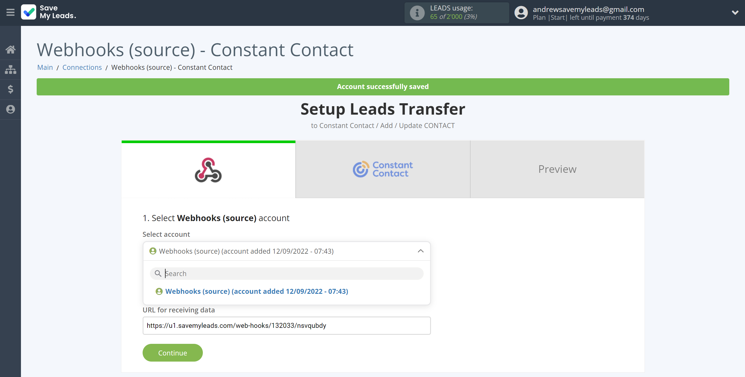 How to Connect Webhooks with Constant Contact | Data Source account selection How to Connect Webhooks with Constant Contact | Data Source account selection