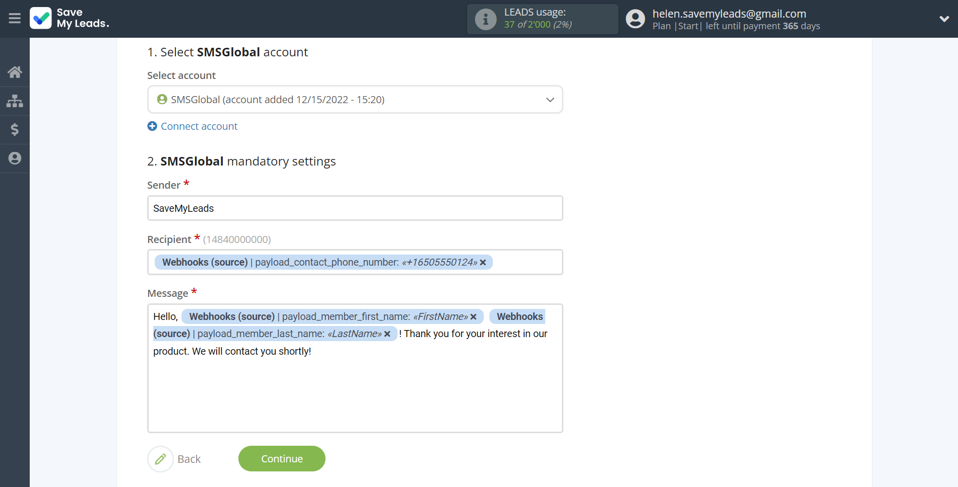 How to Connect Webhooks with SMSGlobal | Assigning fields How to Connect Webhooks with SMSGlobal | Assigning fields