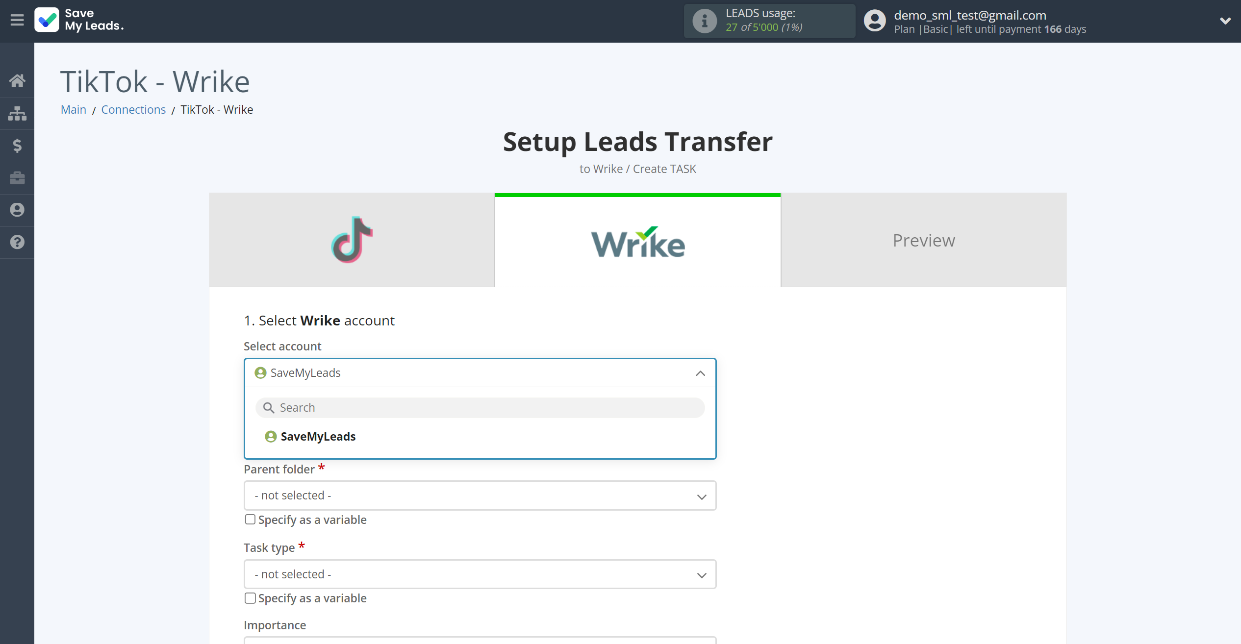 How to Connect TikTok with Wrike | Data Destination account selection How to Connect TikTok with Wrike | Data Destination account selection