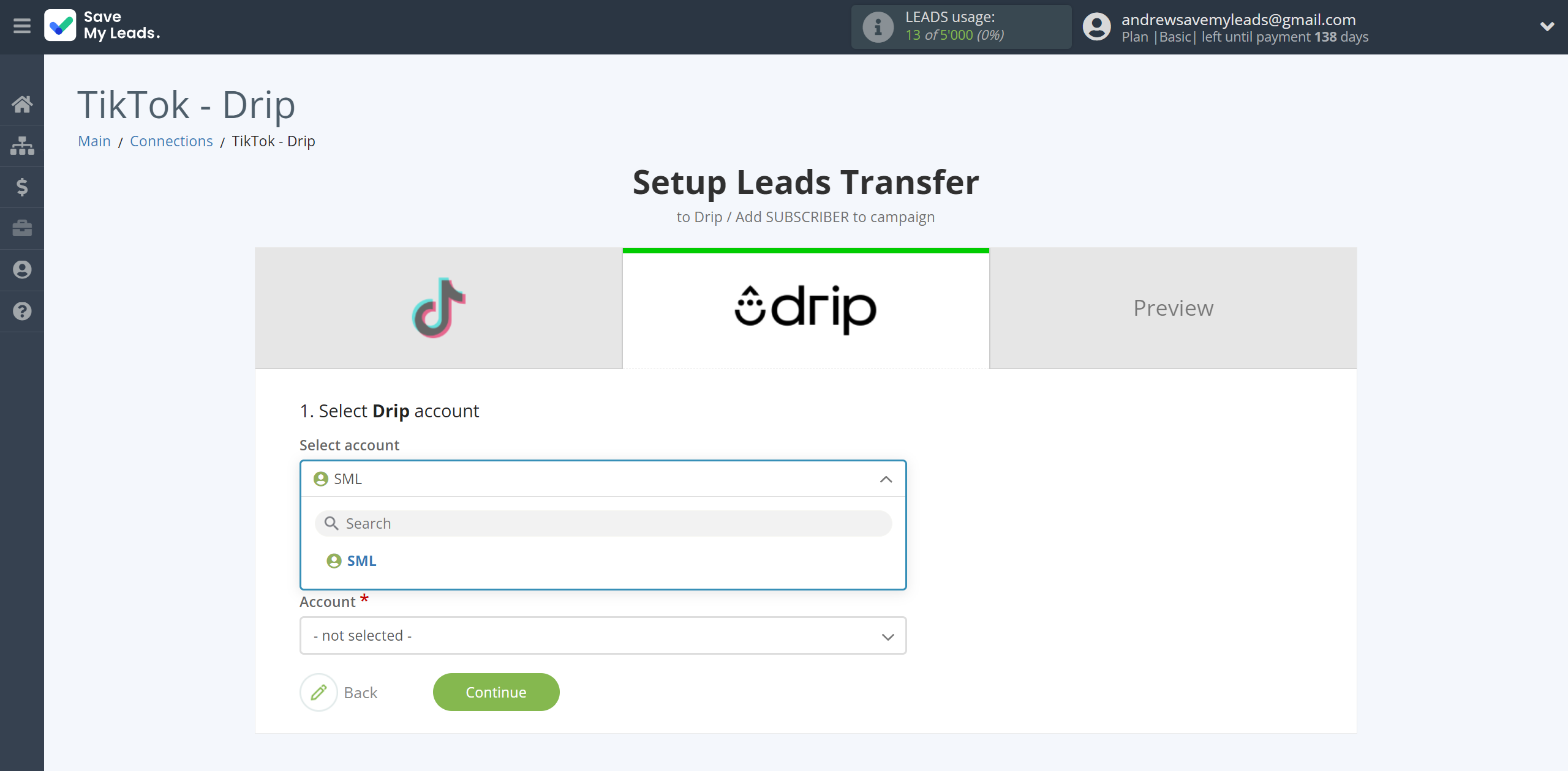 How to Connect TikTok with Drip Add Subscribers to campaign | Data Destination account selection How to Connect TikTok with Drip Add Subscribers to campaign | Data Destination account selection