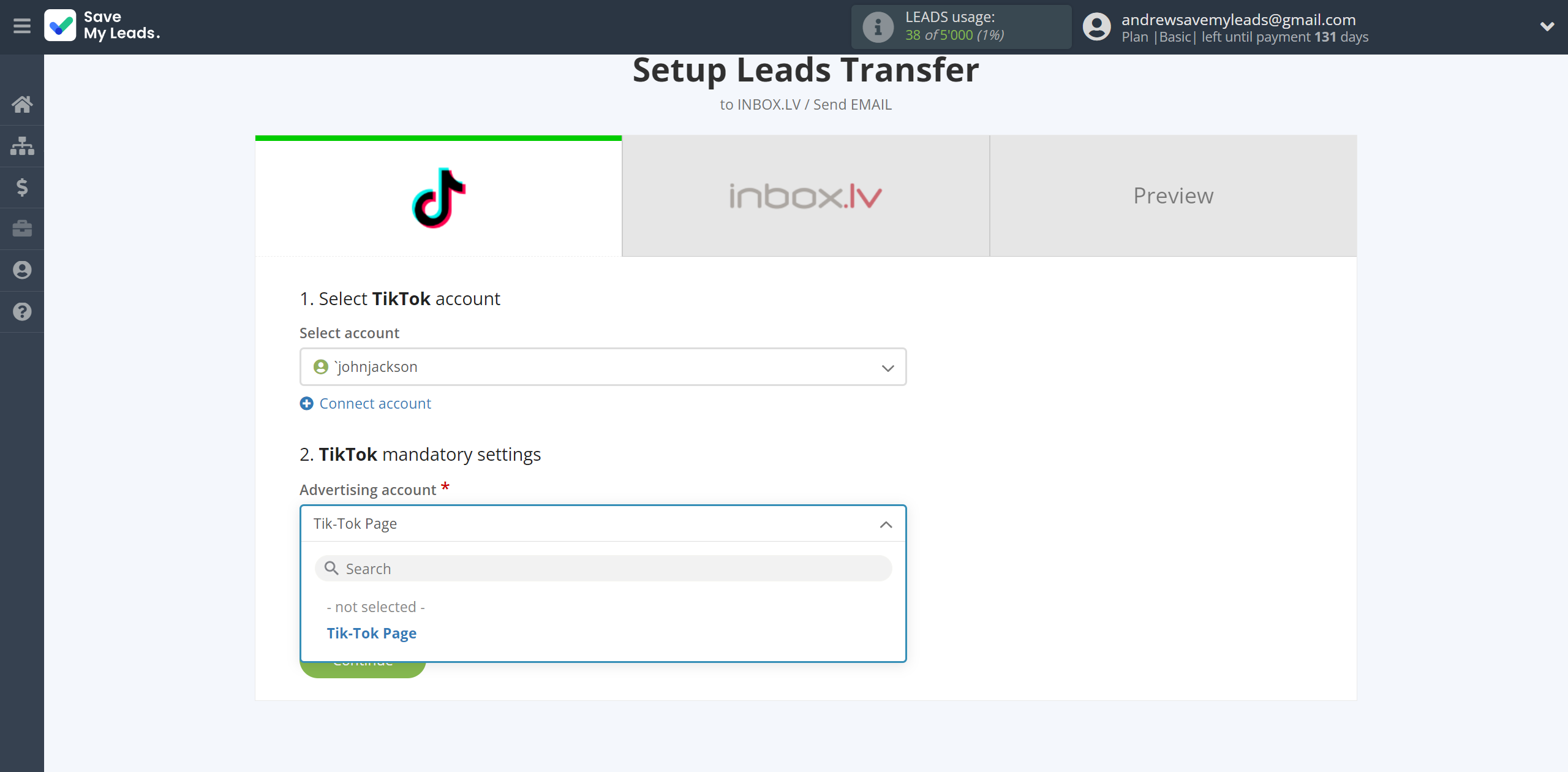 How to Connect TikTok with INBOX.LV | Data Source account connection How to Connect TikTok with INBOX.LV | Data Source account connection