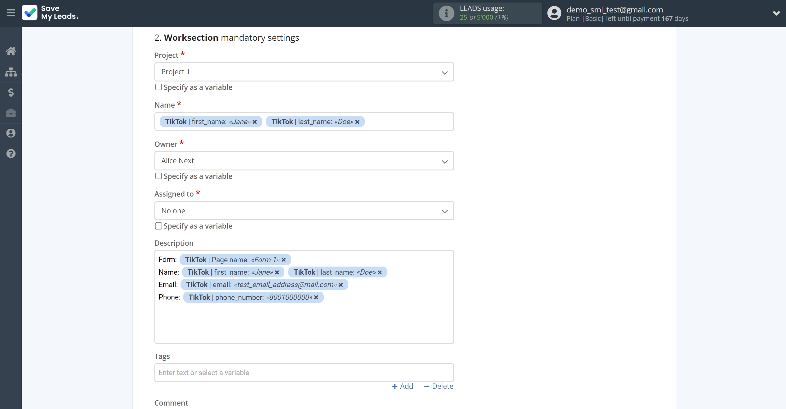 How to Connect TikTok with Worksection | Assigning fields How to Connect TikTok with Worksection | Assigning fields