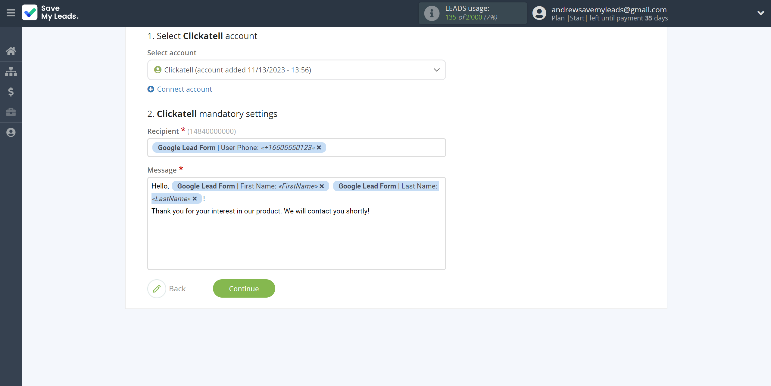How to Connect Google Lead Form with Clickatell | Assigning fields How to Connect Google Lead Form with Clickatell | Assigning fields