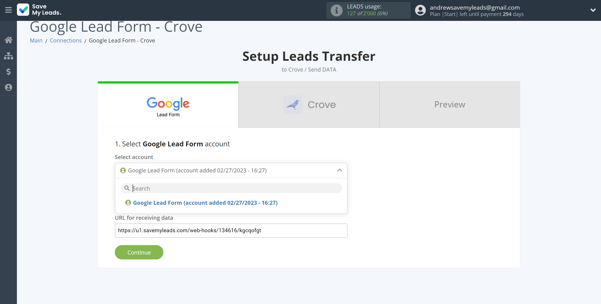 How to Connect Google Lead Form with Crove | Data Source account selection How to Connect Google Lead Form with Crove | Data Source account selection