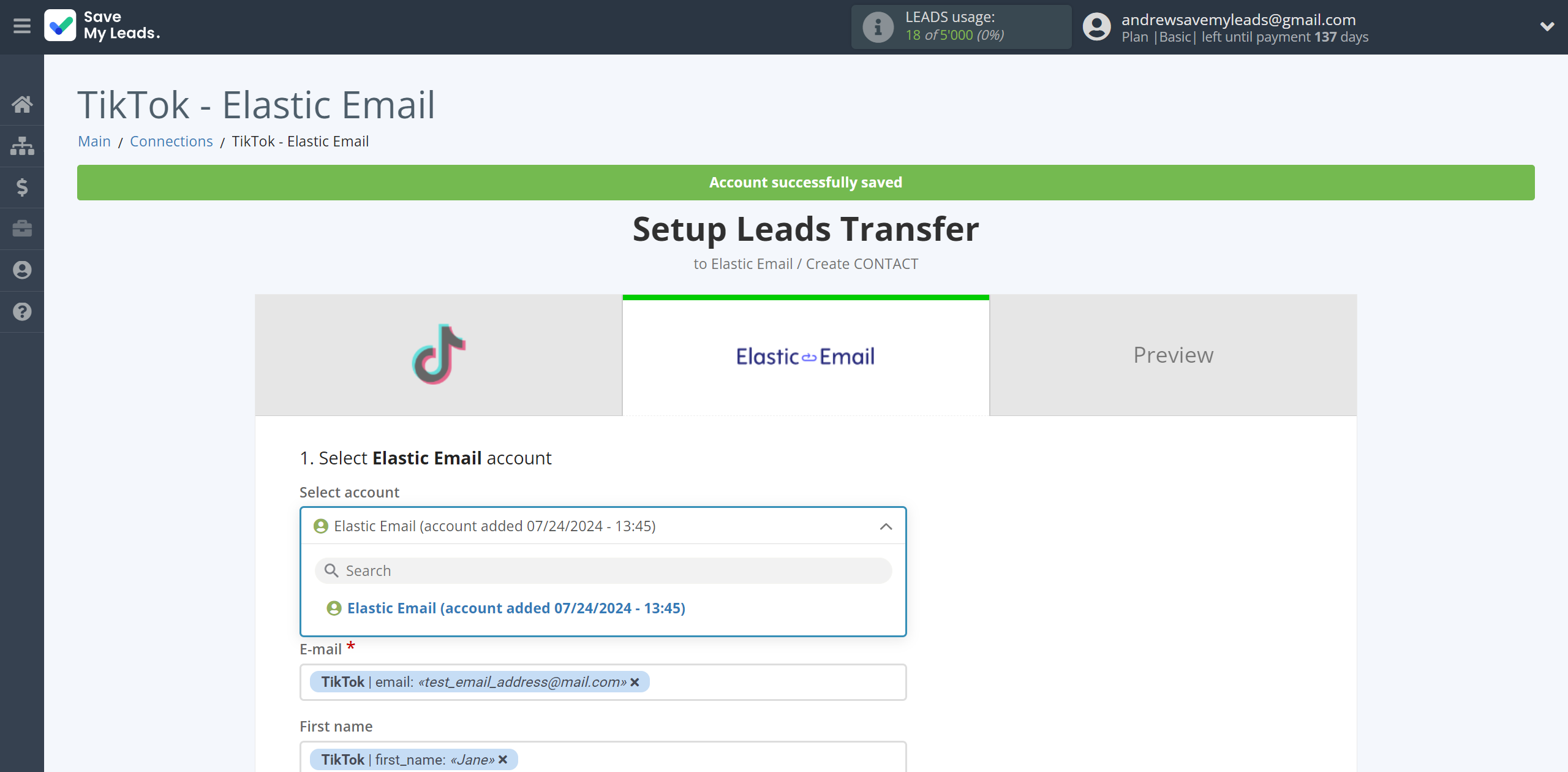 How to Connect TikTok with Elastic Email Create Contacts | Data Destination account selection How to Connect TikTok with Elastic Email Create Contacts | Data Destination account selection