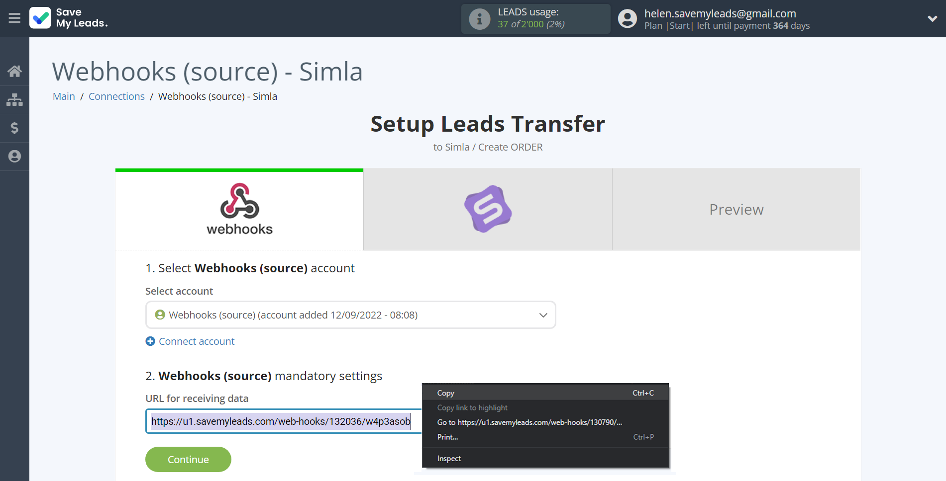 How to Connect Webhooks with Simla Create Order | Data Source account connection How to Connect Webhooks with Simla Create Order | Data Source account connection