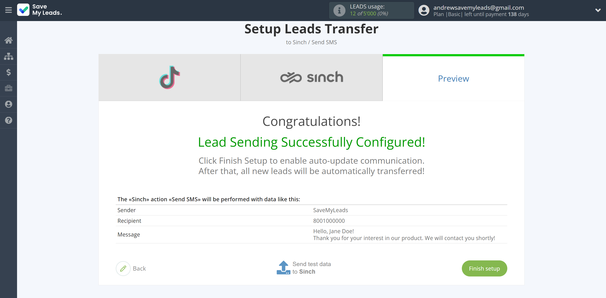 How to Connect TikTok with Sinch | Test data How to Connect TikTok with Sinch | Test data