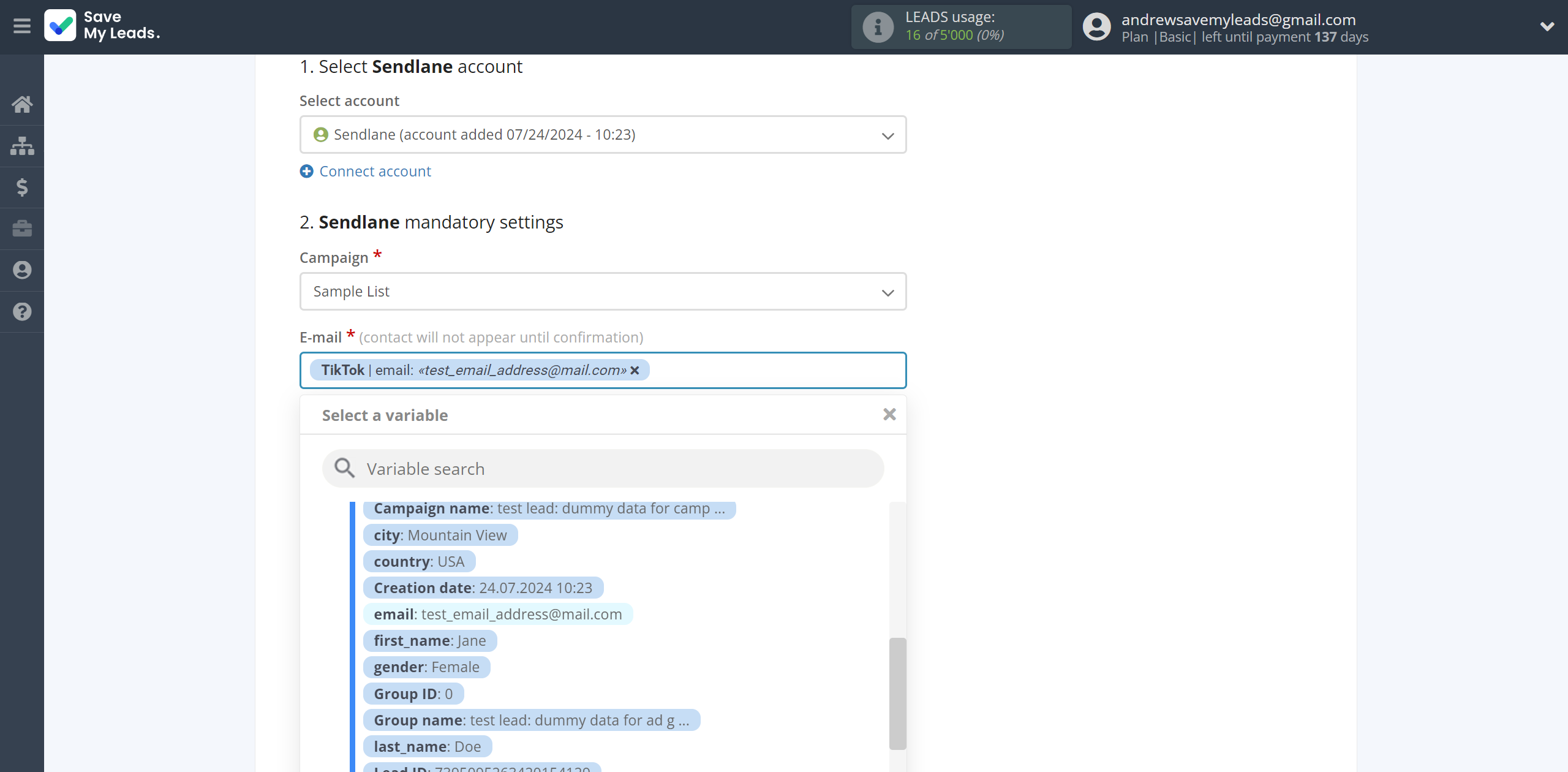 How to Connect TikTok with Sendlane Add Contacts | Assigning fields How to Connect TikTok with Sendlane Add Contacts | Assigning fields