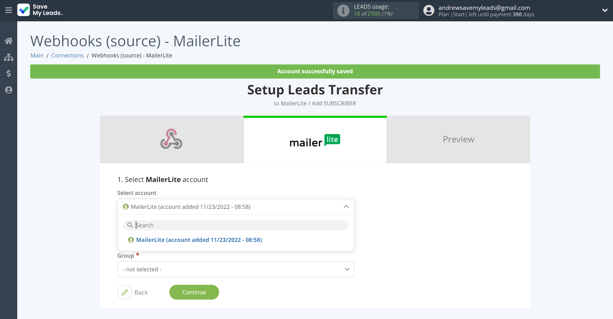 How to Connect Webhooks with MailerLite | Data Destination account selection How to Connect Webhooks with MailerLite | Data Destination account selection