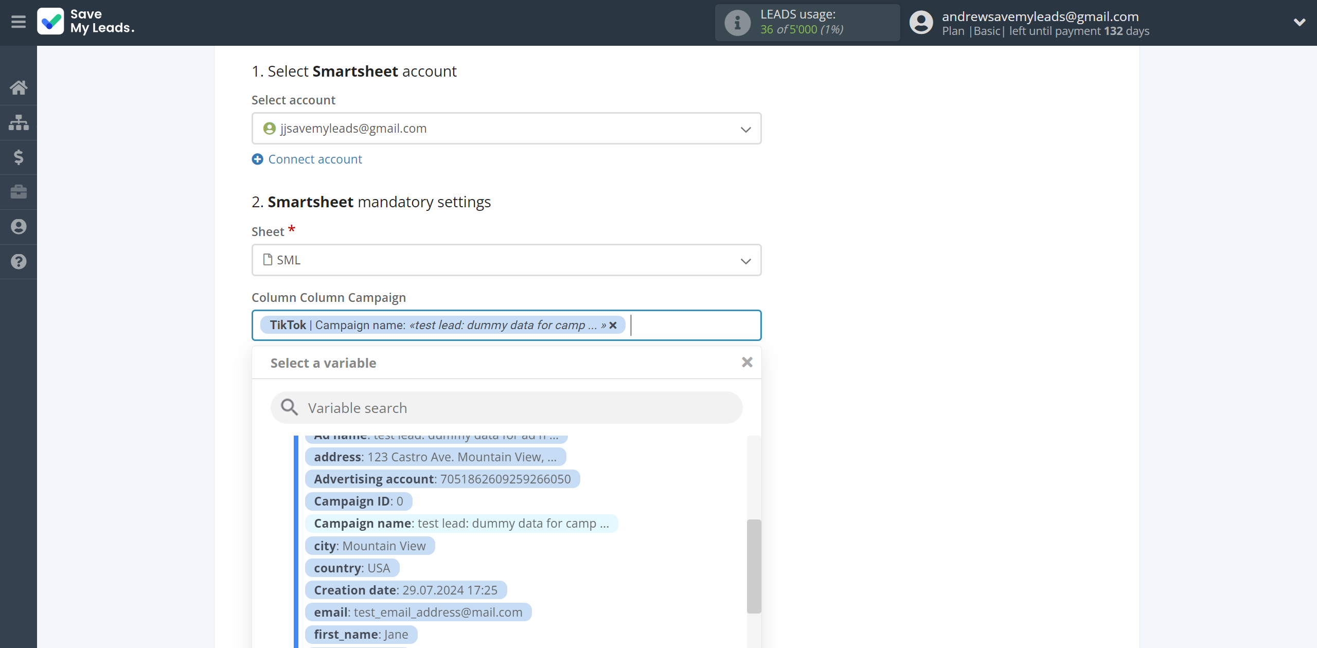 How to Connect TikTok with Smartsheet | Assigning fields How to Connect TikTok with Smartsheet | Assigning fields