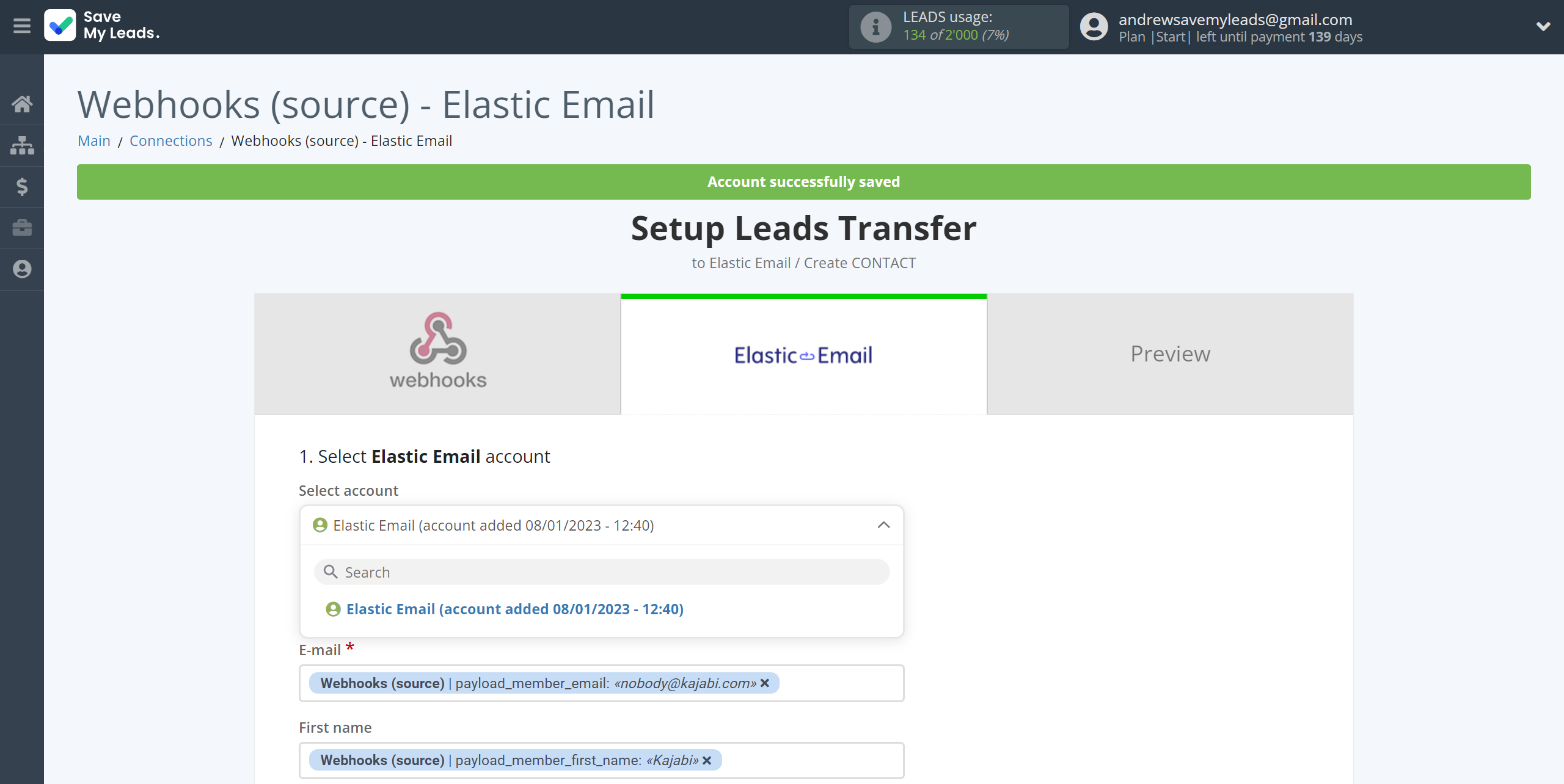 How to Connect Webhooks with Elastic Email Create Contacts | Data Destination account selection How to Connect Webhooks with Elastic Email Create Contacts | Data Destination account selection