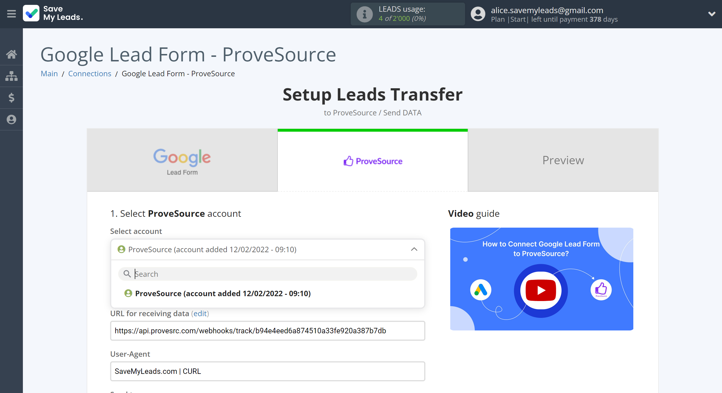 How to Connect Google Lead Form with ProveSource | Data Destination account selection How to Connect Google Lead Form with ProveSource | Data Destination account selection