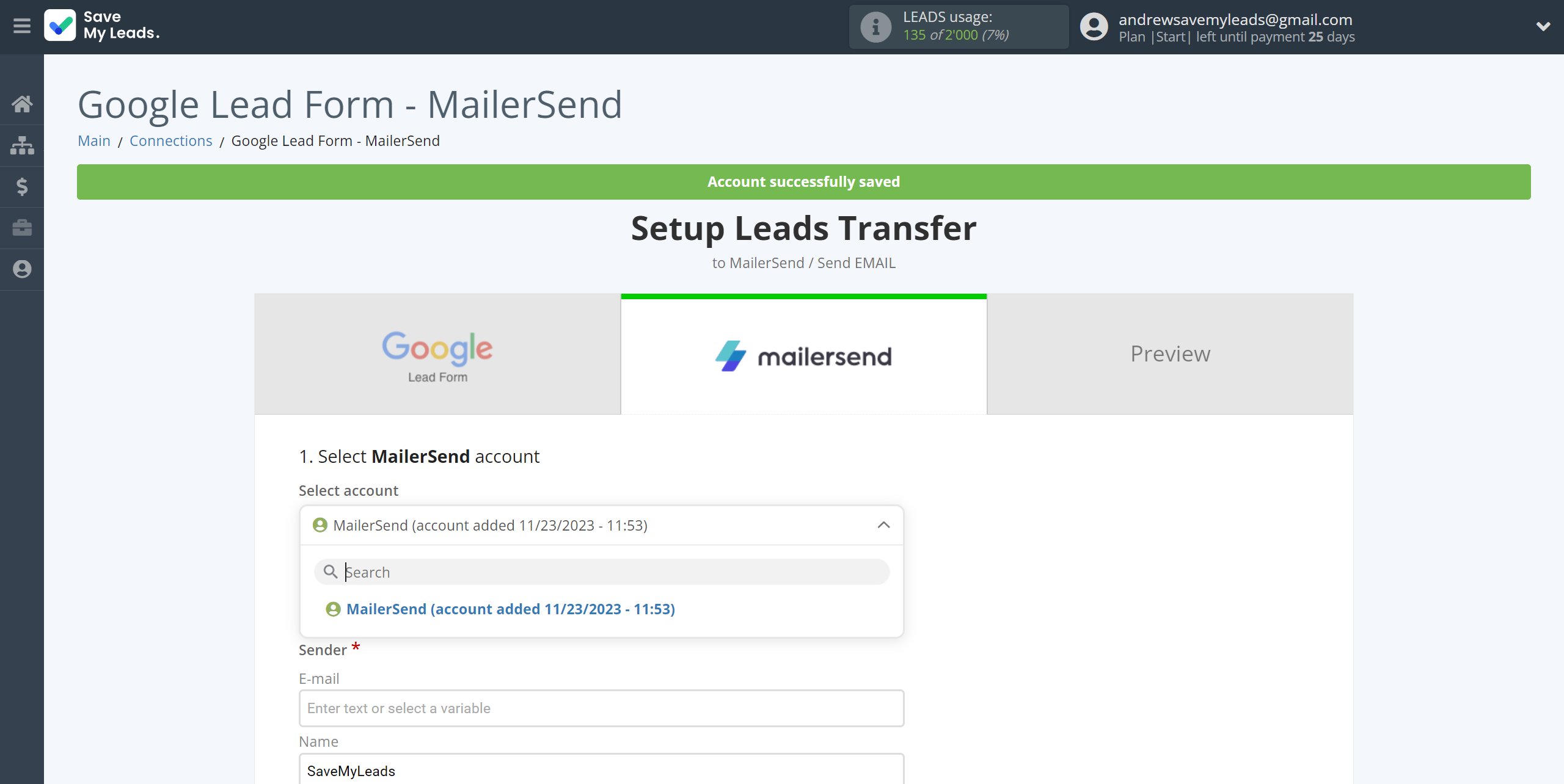 How to Connect Google Lead Form with MailerSend Send Email | Data Destination account selection How to Connect Google Lead Form with MailerSend Send Email | Data Destination account selection